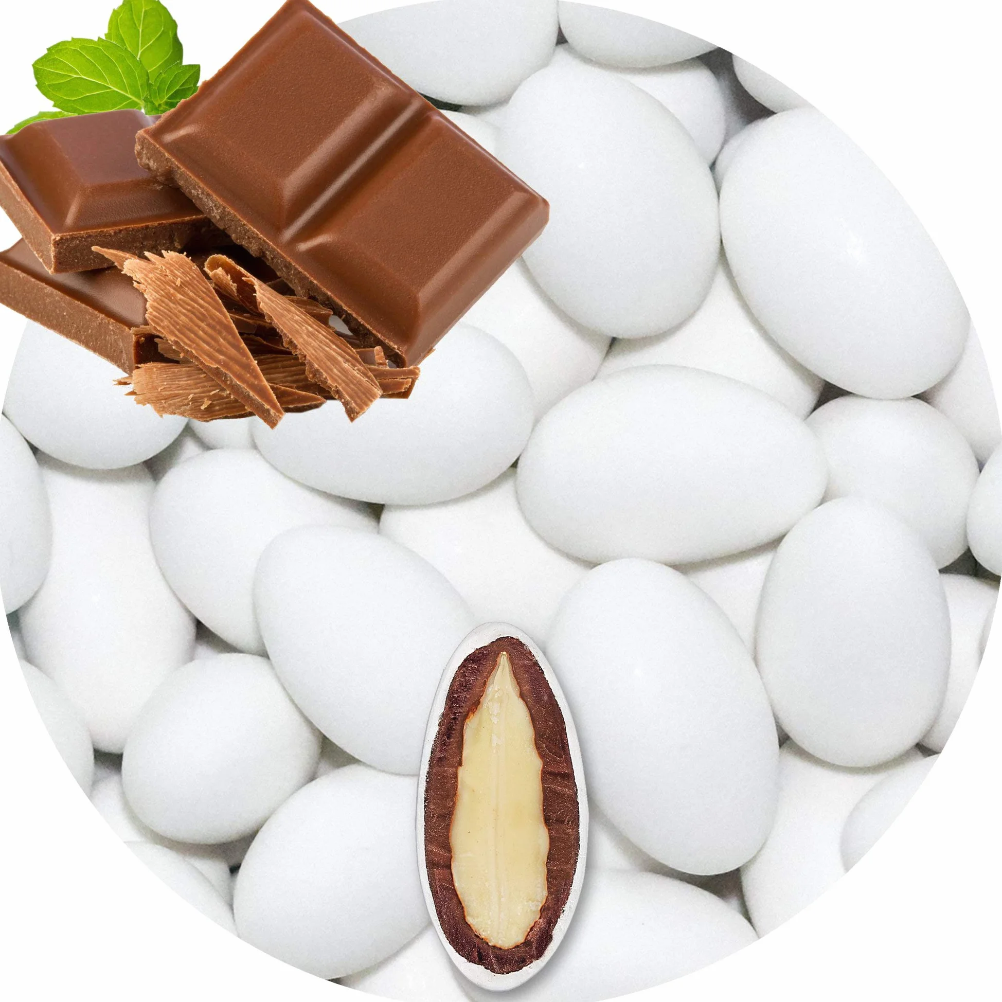 EinsSein 1kg Dragees amandes au chocolat au lait blanc mat | ca. 160 pièce Dragées Mariage Baptême Communion Célébrer Fête Candybar | cadeaux d’invités | Amandes chocolatées enrobées de sucre