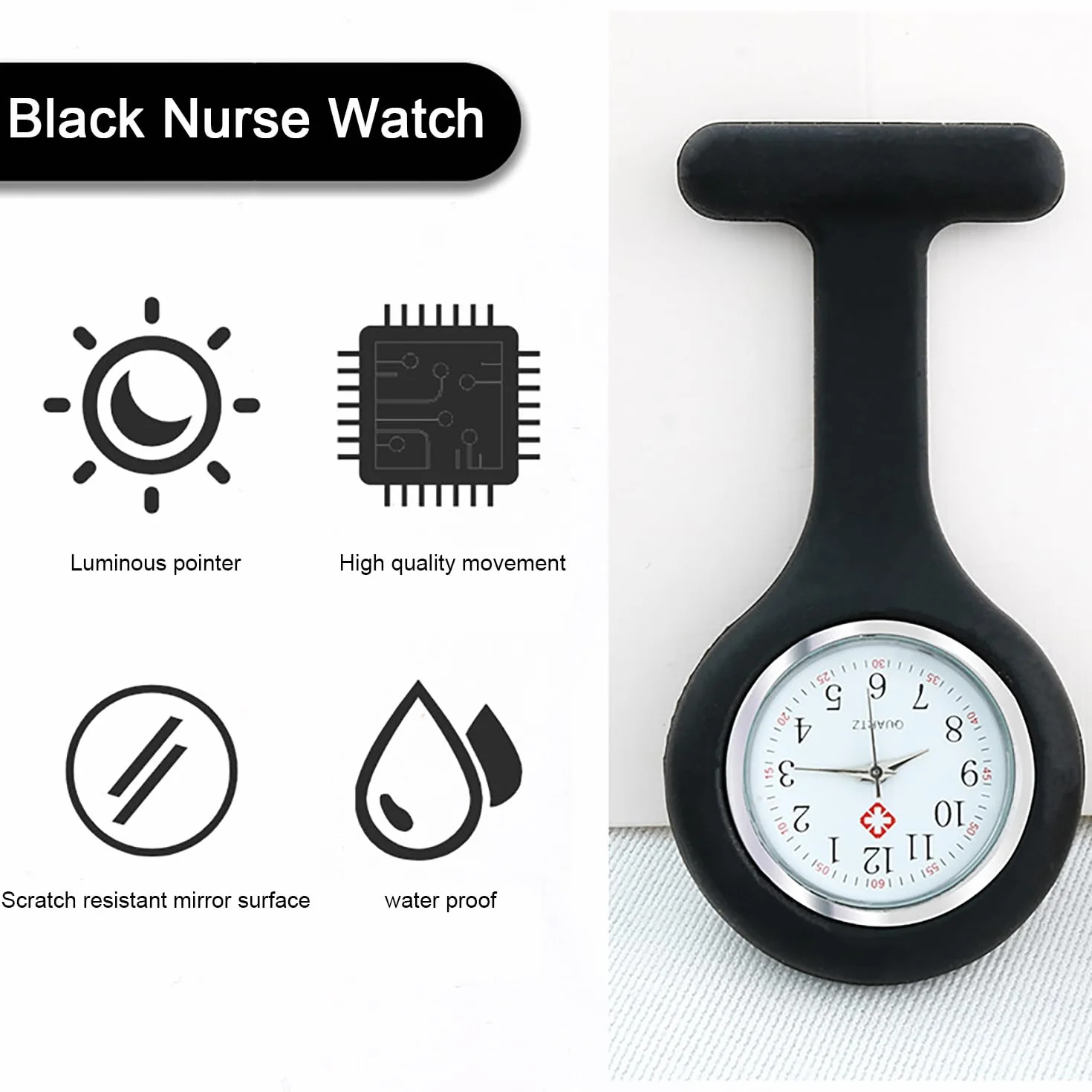 Montre à Gousset d'Infirmière en Silicone avec Broche, Cadeau pour Infirmières et Médecins