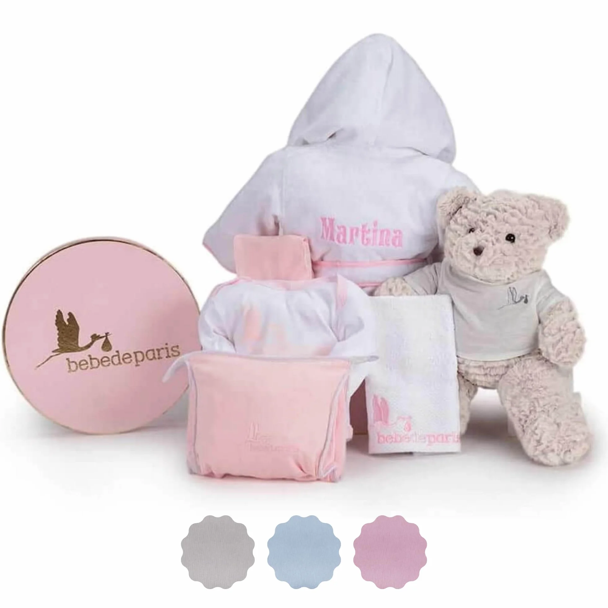 Canastilla Peignoir brodé nouveau-né 6-18 mois Body Trousse toilette mousseline ours peluche