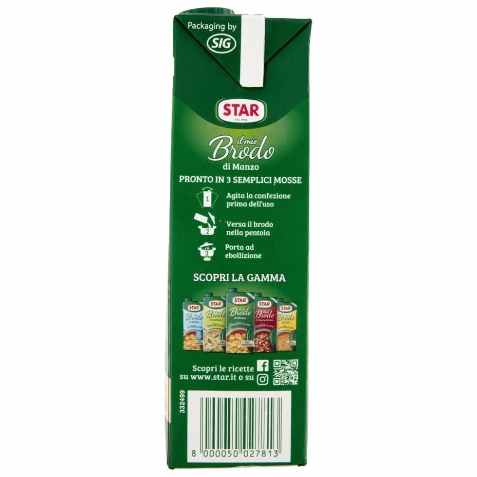 Star Il Mio Brodo Manzo Lot de 6 bouillons liquides prêts à l'emploi, 100 % naturel, sans conservateurs, sans gluten, sans Beni Culinari et porte-clés gratuit