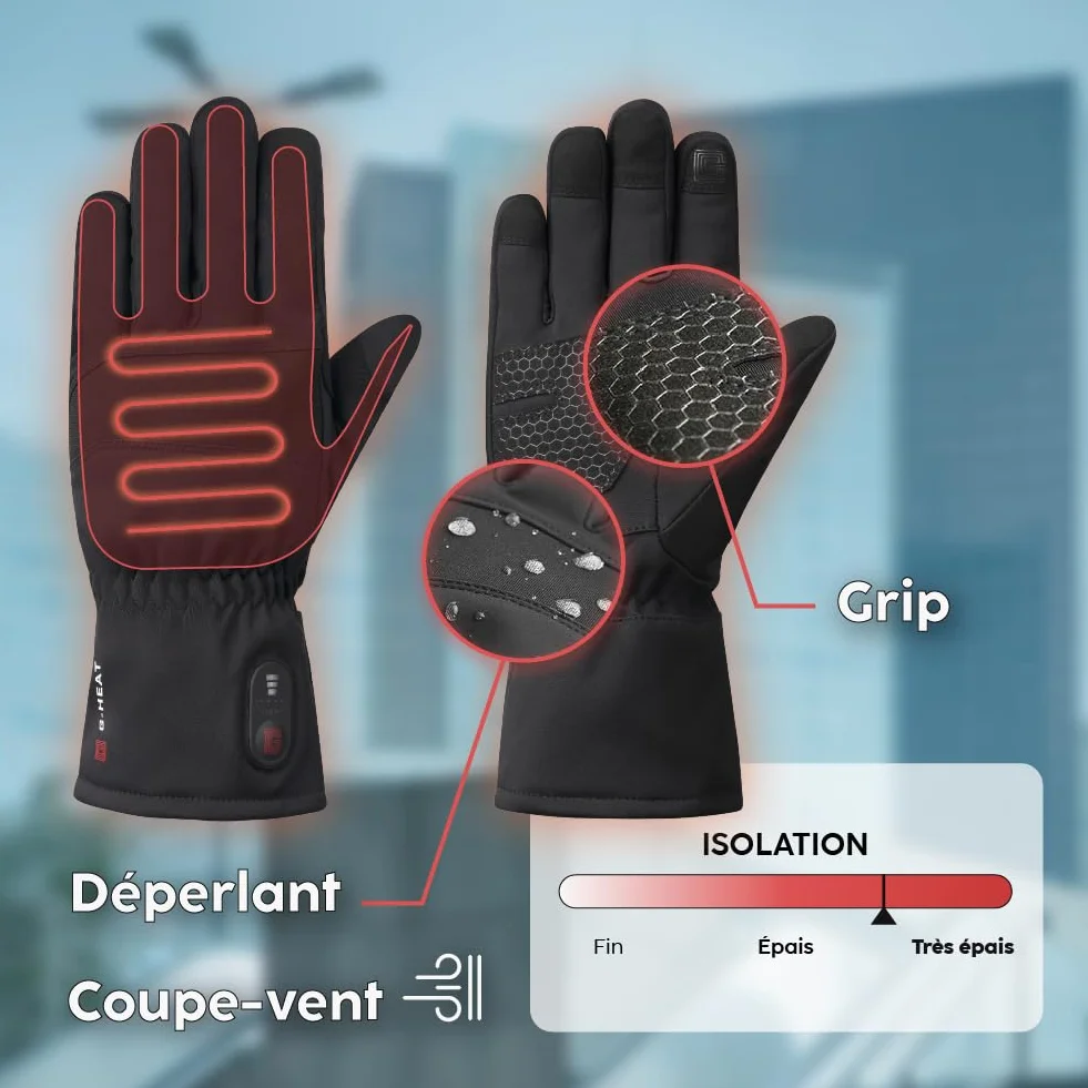 G-HEAT Gants Chauffants Confort+ Mixtes Tactiles Déperlants Anti-dérapant avec Batteries et Câble de Recharge