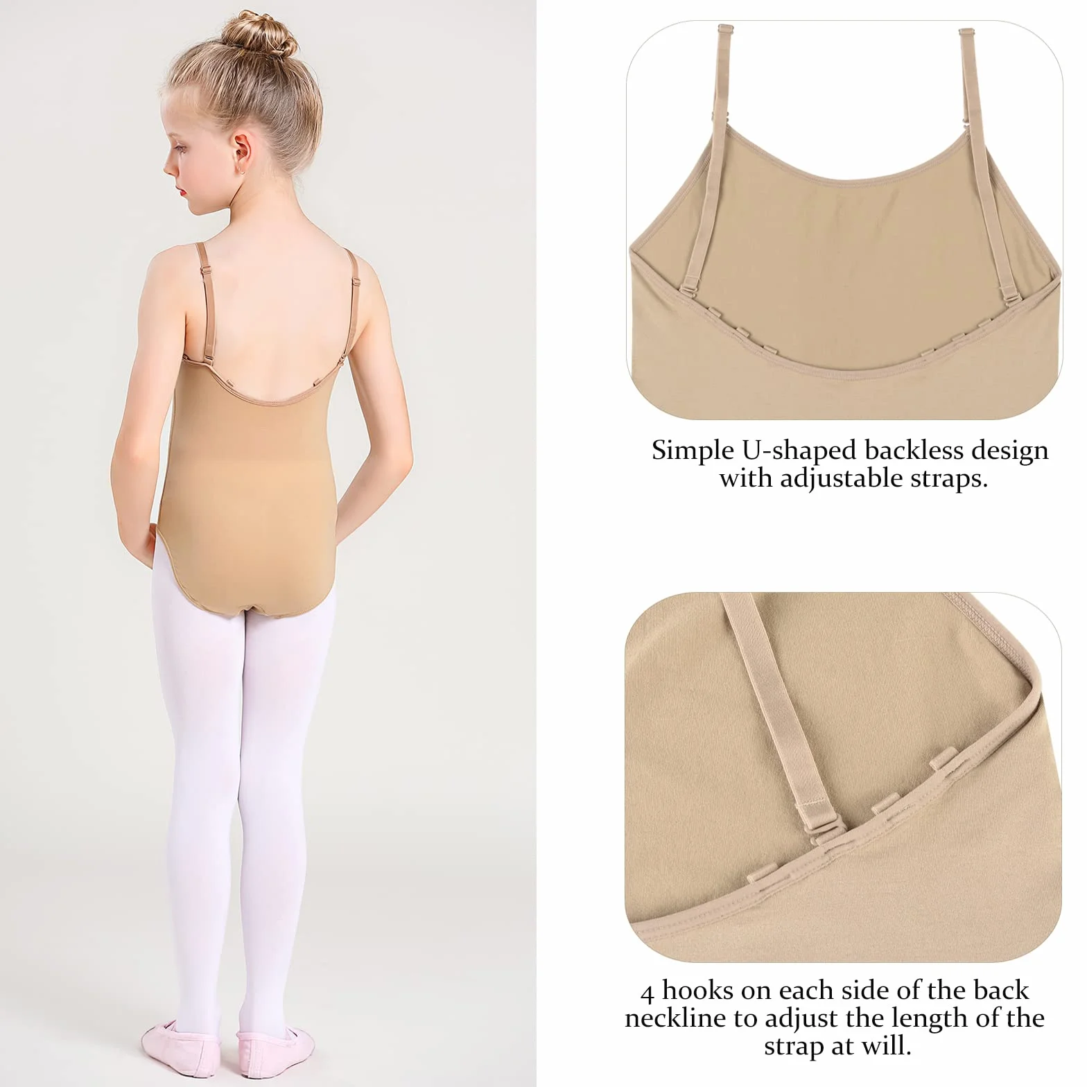 Justaucorps de Gymnastique Nu Sans Couture avec Bretelles Réglables pour Filles