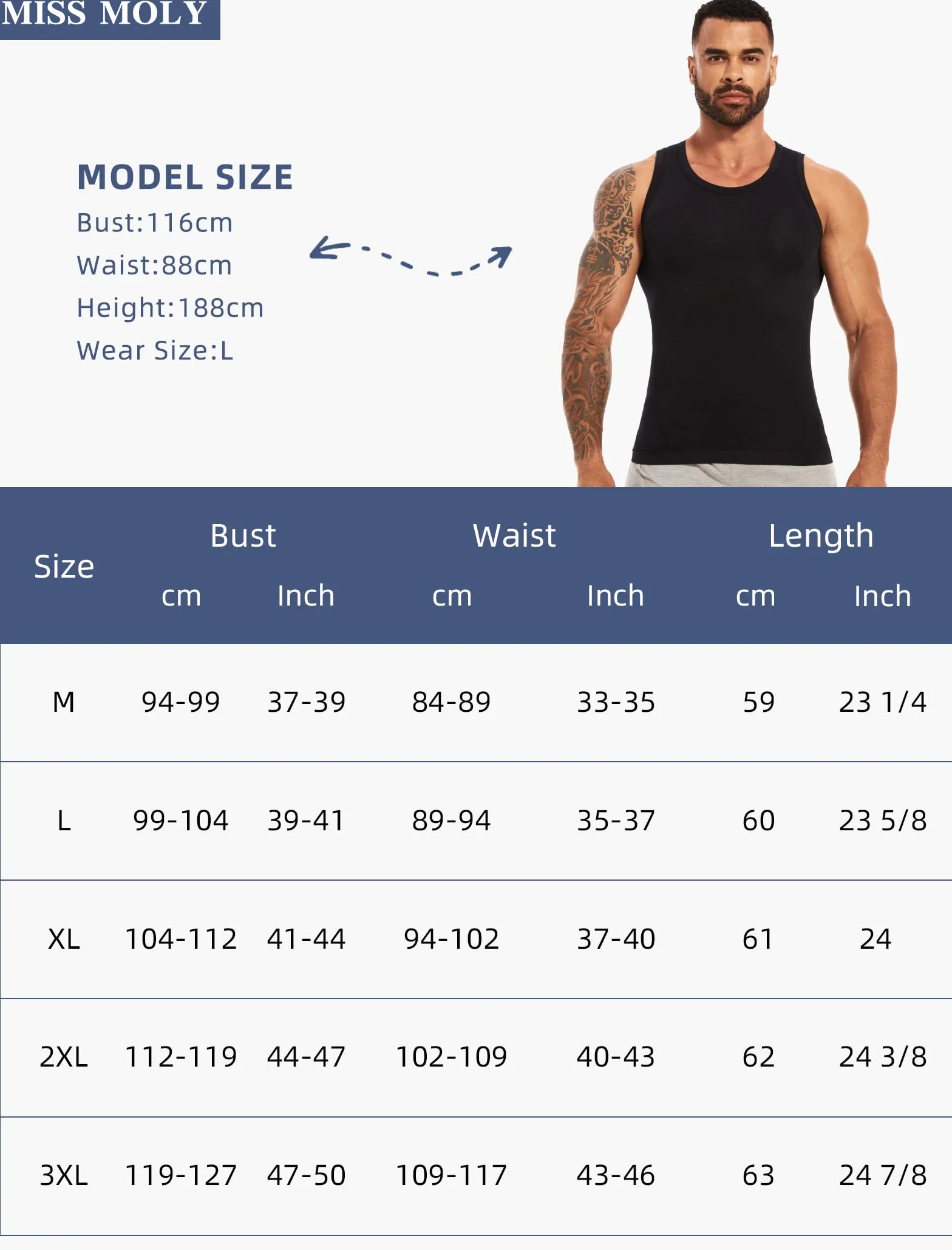 MISS MOLY Shapewear T-shirt de compression pour homme sans manches Body Shaper élastique ventre plat