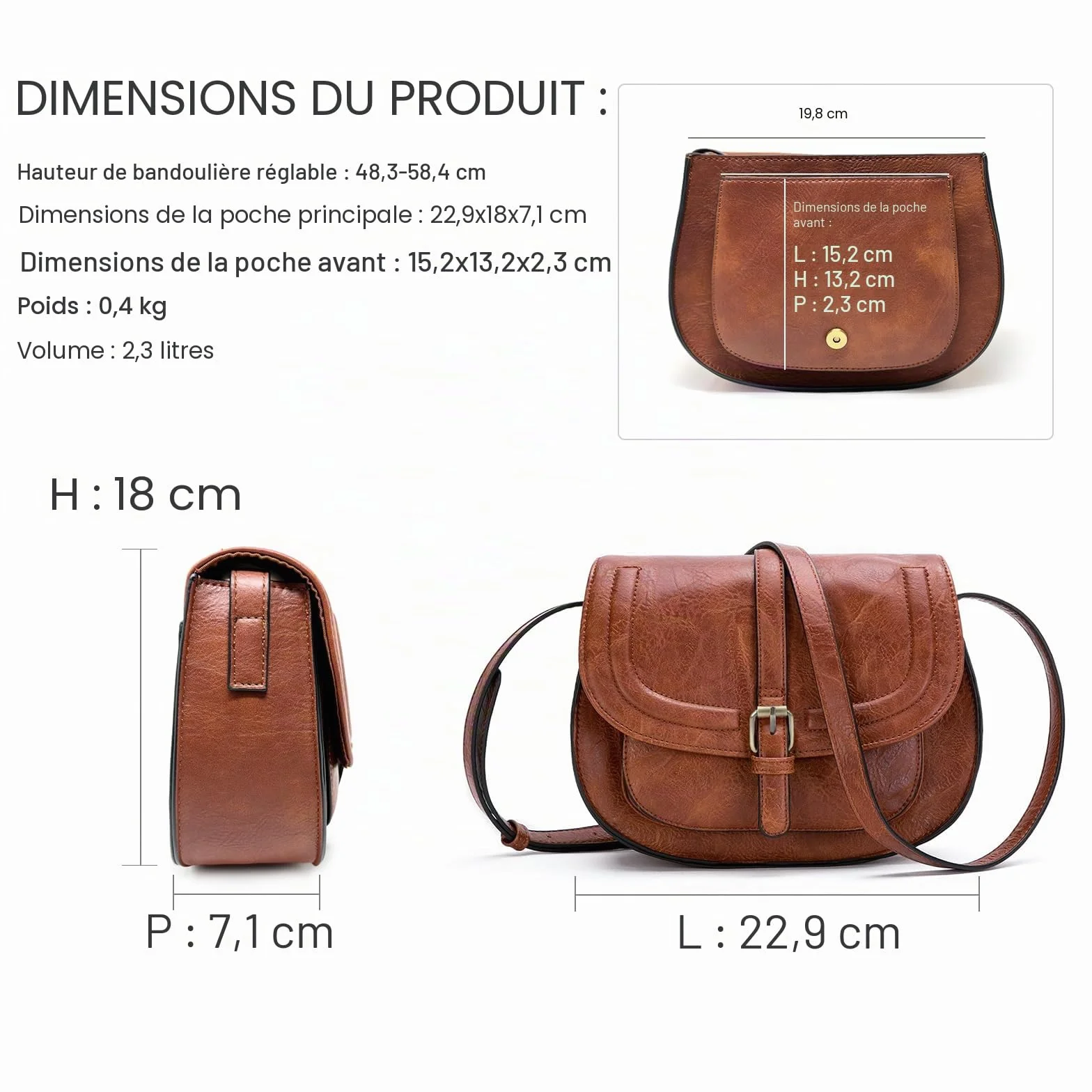 AFKOMST Sac Bandoulière Femme, Petit Sac à Main Brown