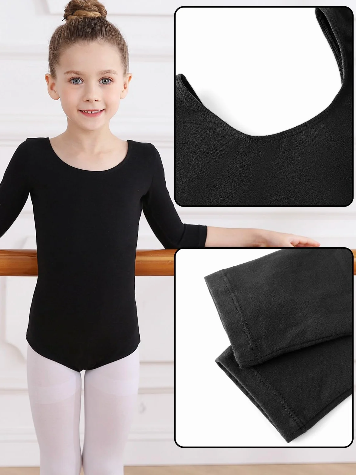 Soudittur Justaucorps Danse Classique Coton Manches 3/4 Ballet Filles Taille 110-170