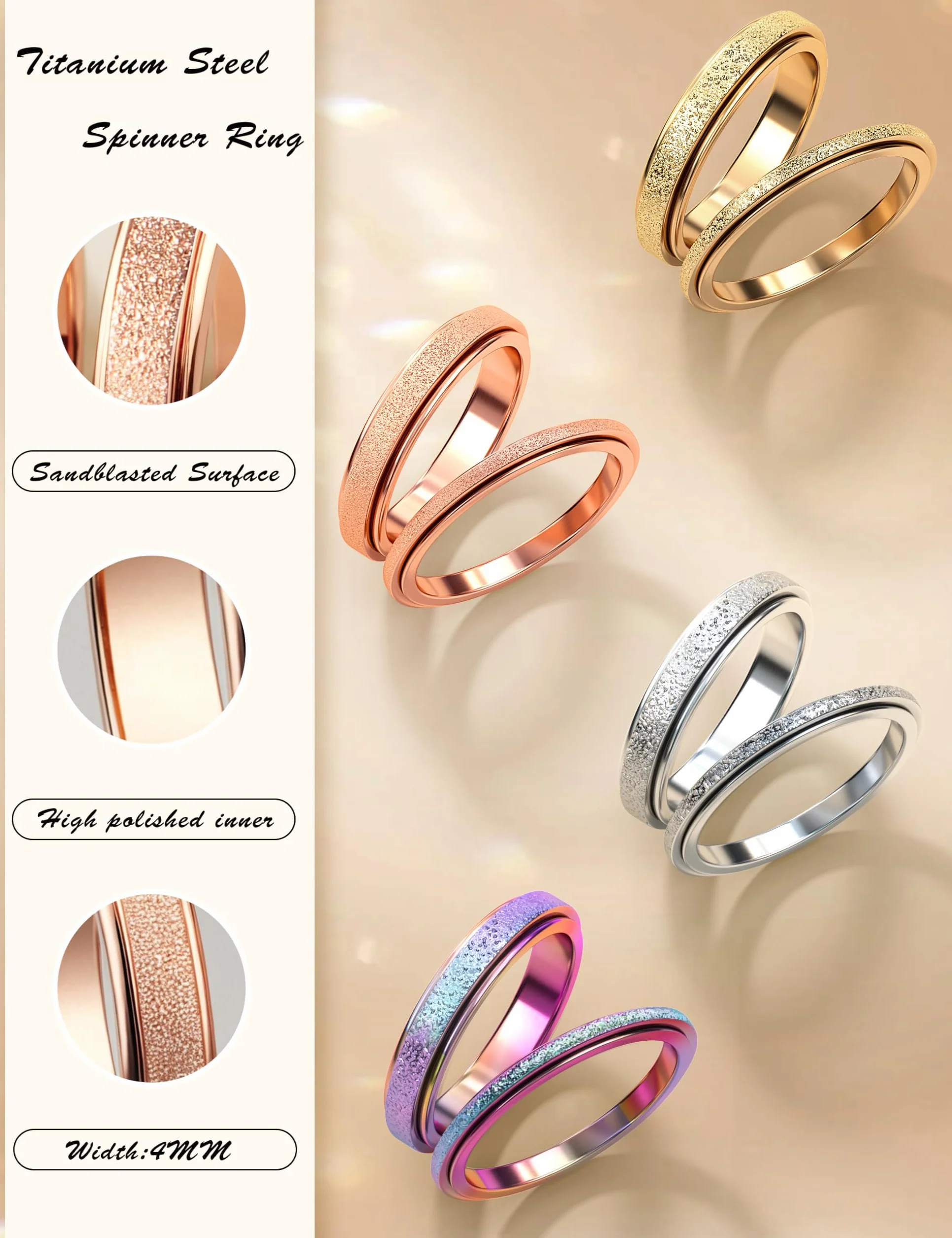 Diamday Bague Anti Stress Spinner Fidget Anneau Acier Inoxydable pour Femme Homme Enfant