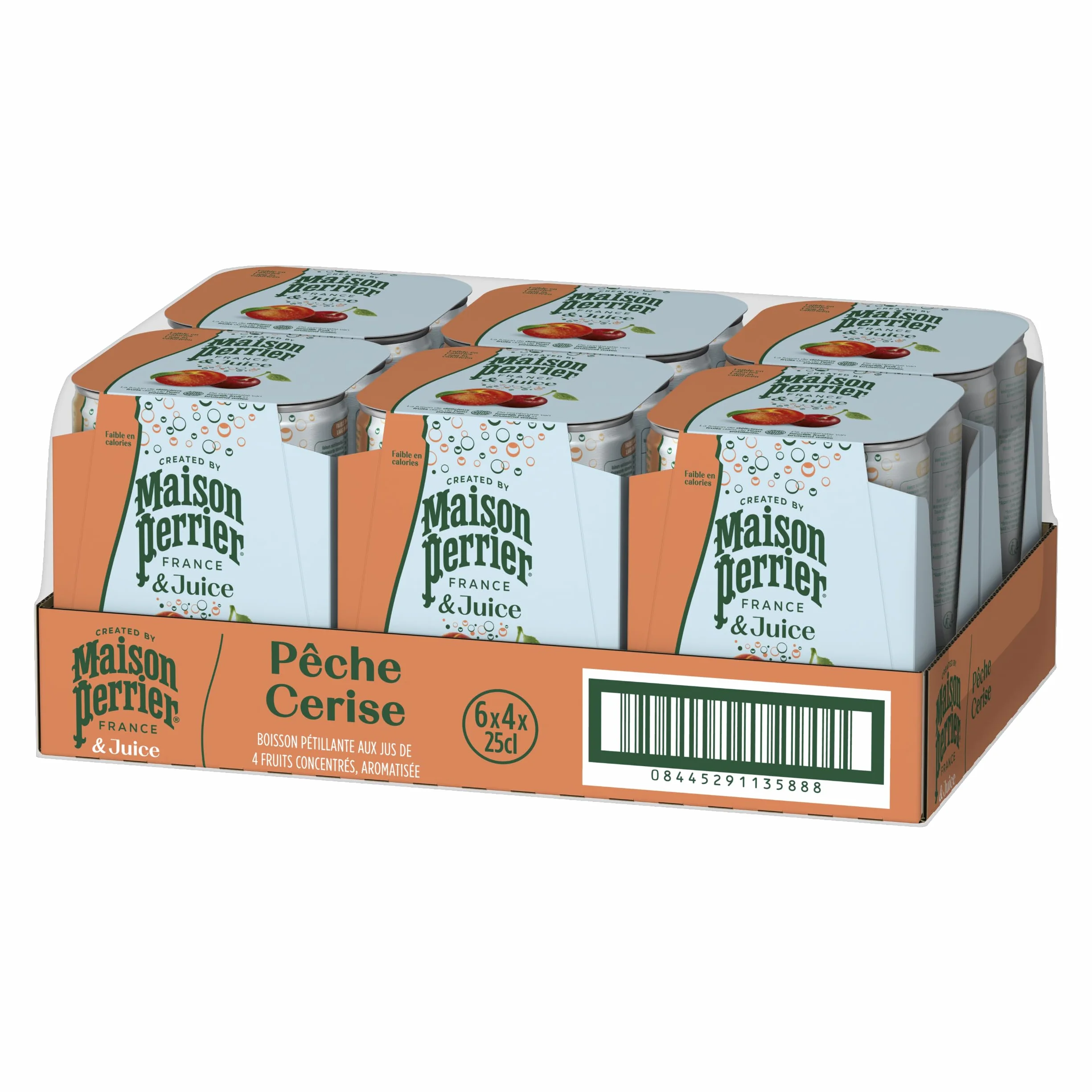 MAISON PERRIER et MAGNETIC JUICE Boisson Gazeuse Pêche Cerise - 6 packs de 4x25cl