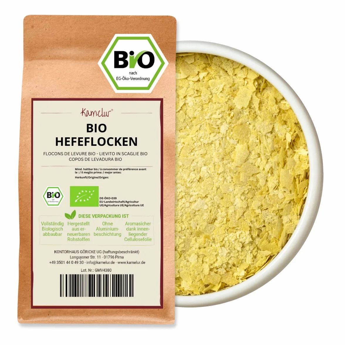 500g de flocons de levure BIO - flocons de levure de malt vegan, flocons de levure de bière comme assaisonnement pour le parmesan et le fromage vegan - flocons de levure BIO en emballage biodégradable