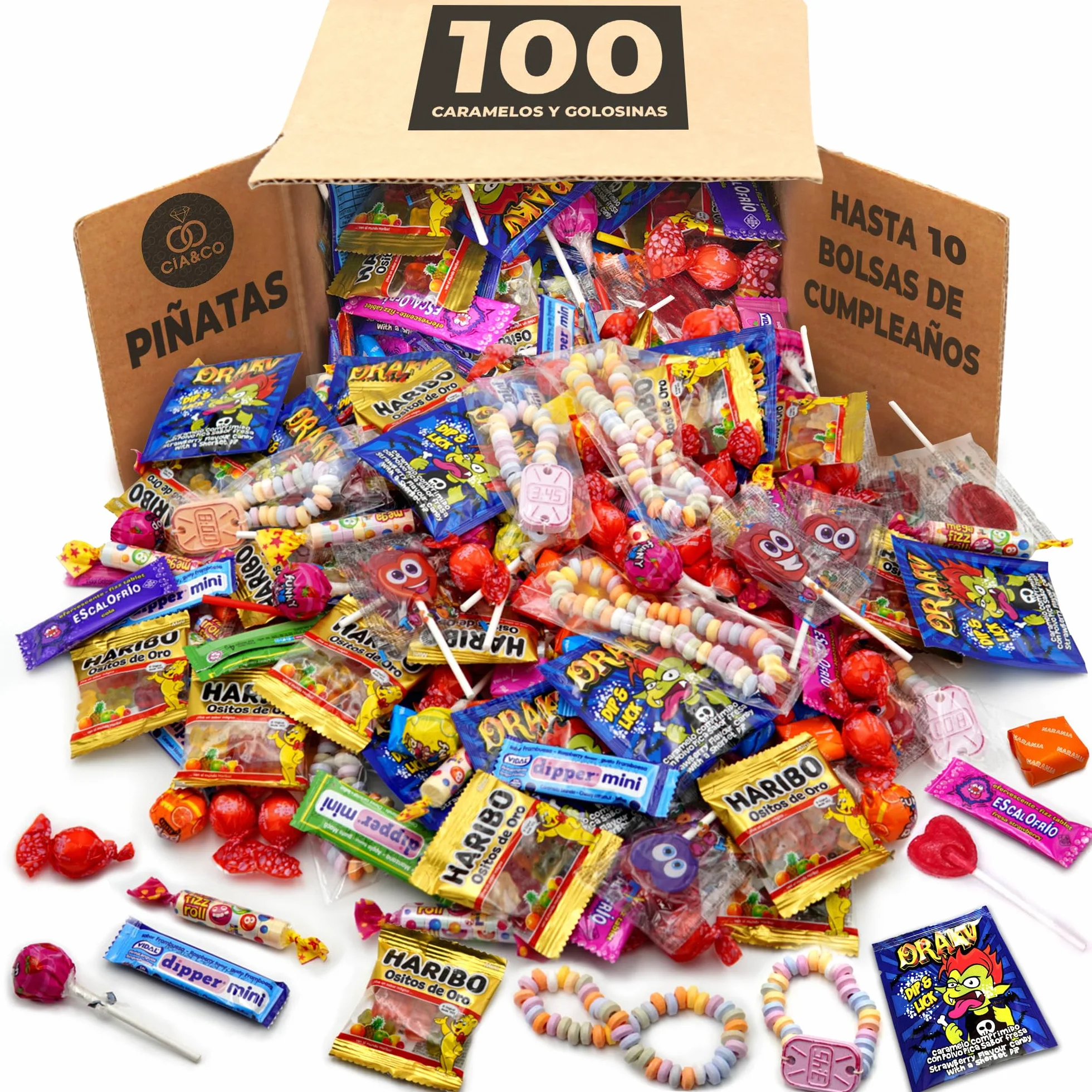 Cia&Co Mega Box 100 Bonbons Friandises Confiseries Pour Anniversaires Fêtes Enfants Halloween Noël
