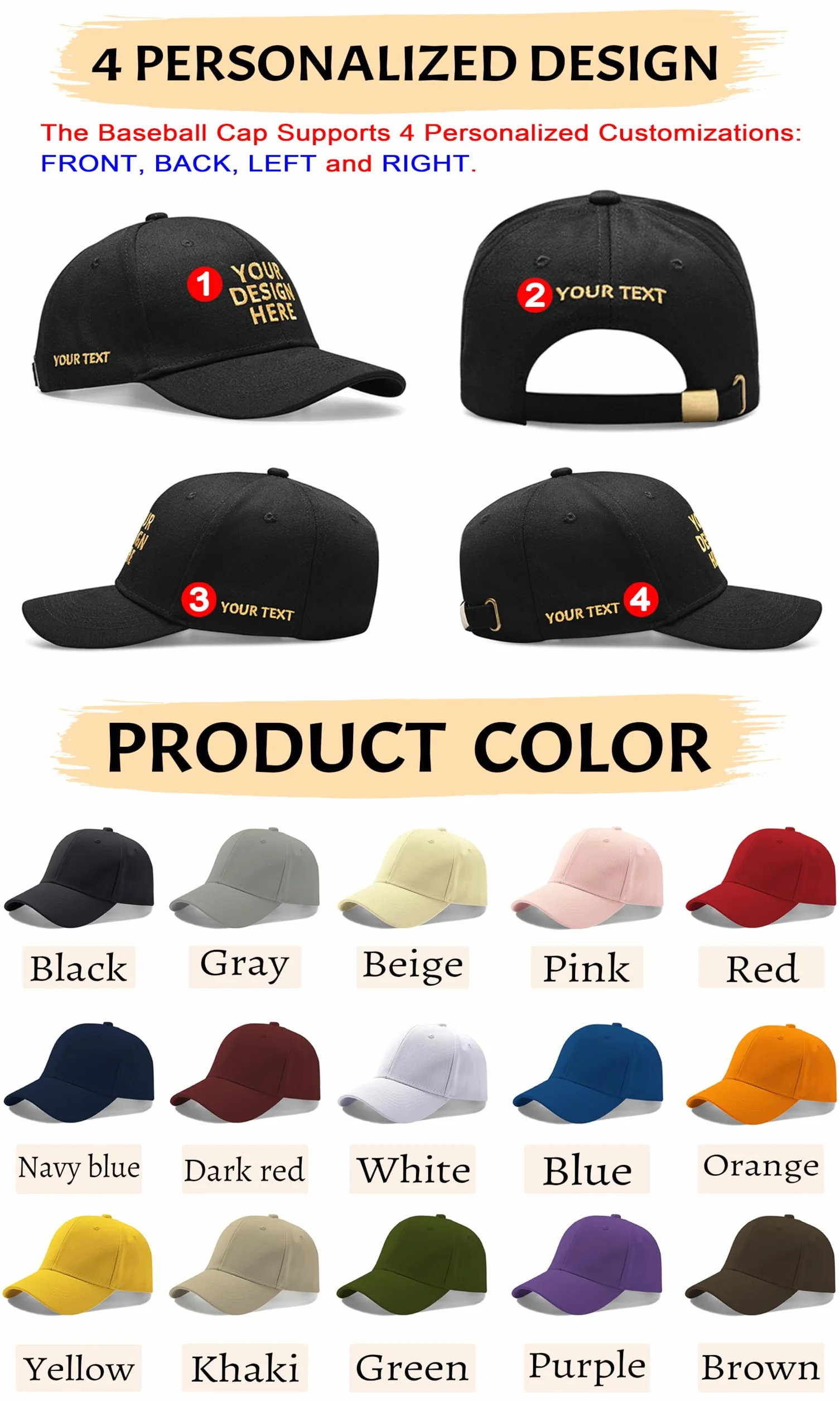 Casquette Personnalisable Broderie Texte Logo Photo Réglable Homme Femme Cadeau