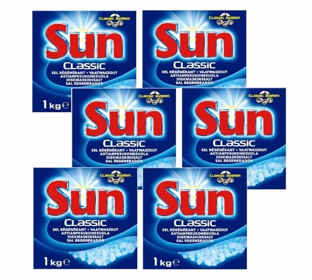 SUN CLASSIC - Sel Regénérant 1Kg Détergent pour lave-vaisselle - Pack de 6