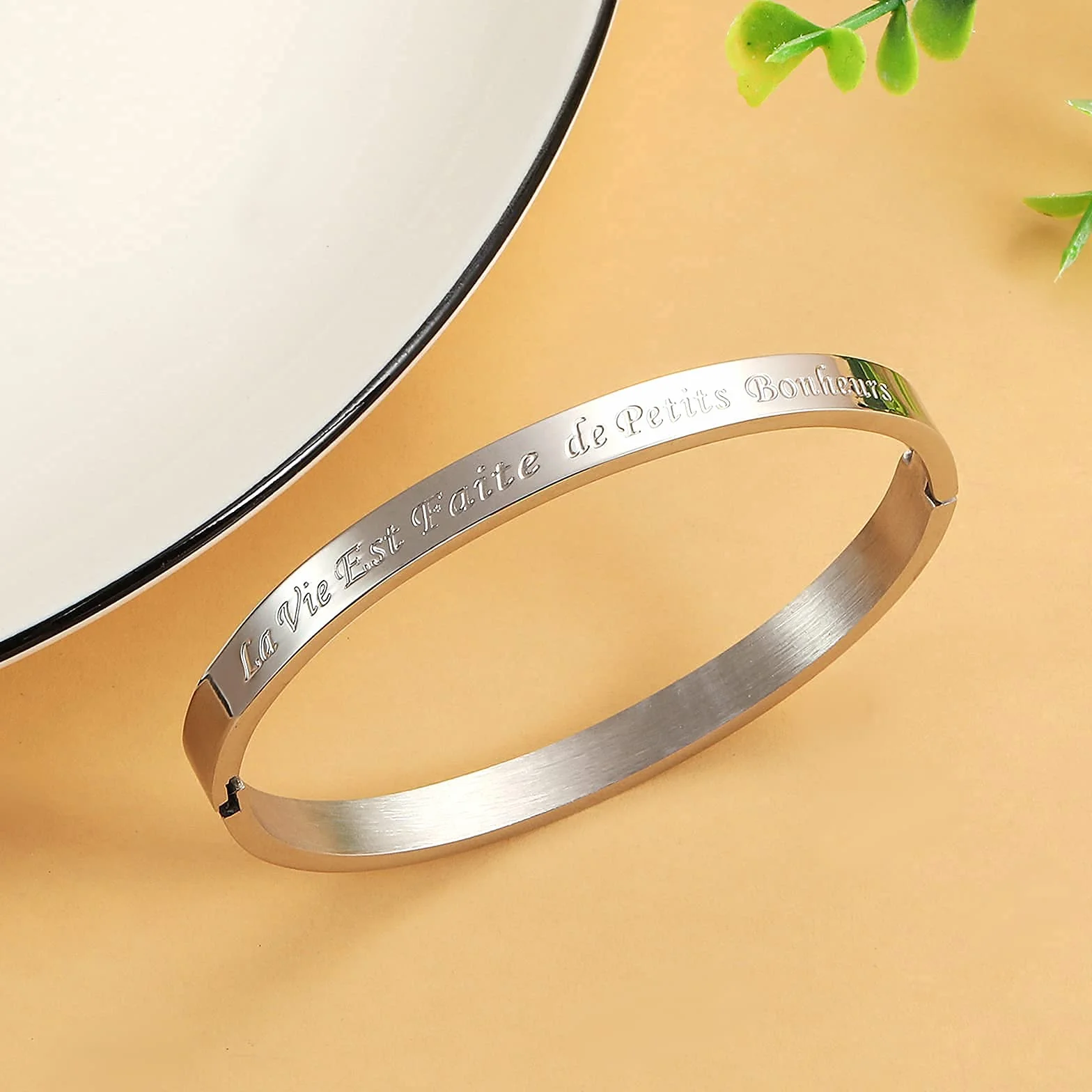 Bracelet Message en Acier Inoxydable pour Femme Argenté Personnalisé Amitié