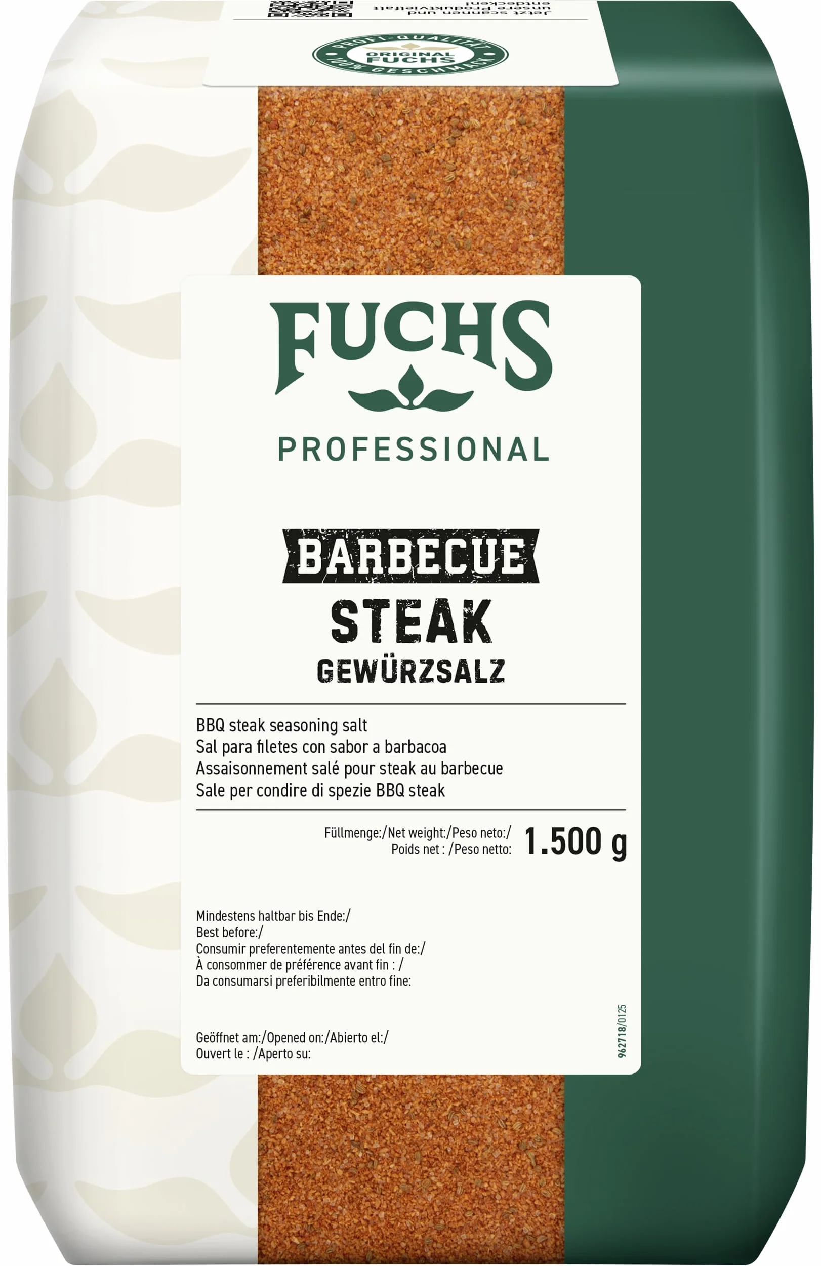 Fuchs Professional - Assaisonnement salé pour steak au barbecue | 1,5 kg dans un sac | Pour assaisonner les steaks frits ou grillés | Qualité professionnelle pour les gros consommateurs