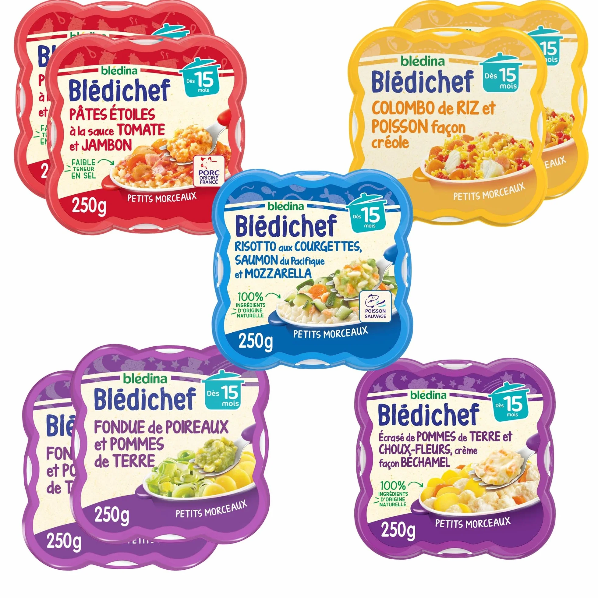 Blédina - Blédichef - 8 petits plats pour bébé - Repas midi et soir - Dès 15 Mois - 5 recettes - Pack de 8