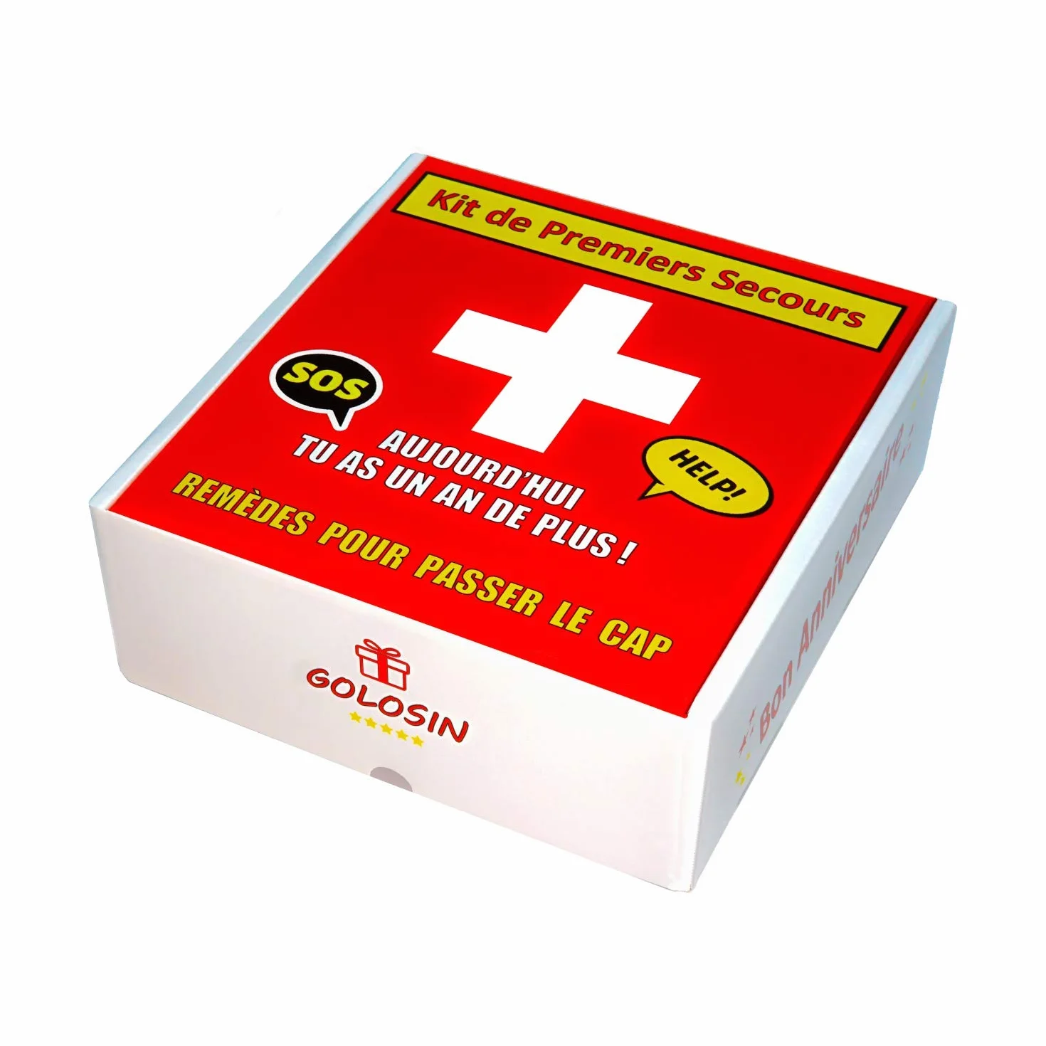 Cadeau anniversaire original. Remèdes pour passer le cap. Boite à pharmacie avec 10 imitations de médicaments. Contient des bonbons
