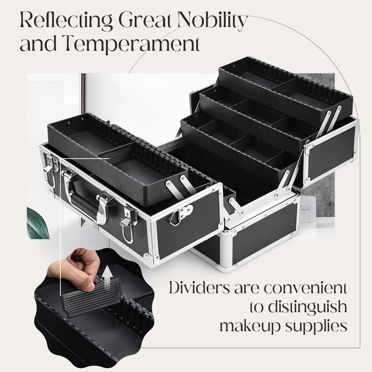 Joligrace Mallette à Maquillage Coffre de Rangement Vanité Boîte Cosmétiques Valise Professionnelle avec Bretelle et Clé, Noir