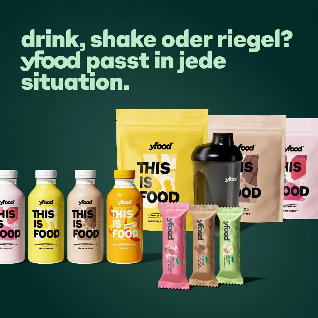 yfood Poudre de noix de coco crazy - Délicieux repas à boire pour les déplacements - Poudre de 25 g de protéines, 26 vitamines et minéraux - Saveur : noix de coco