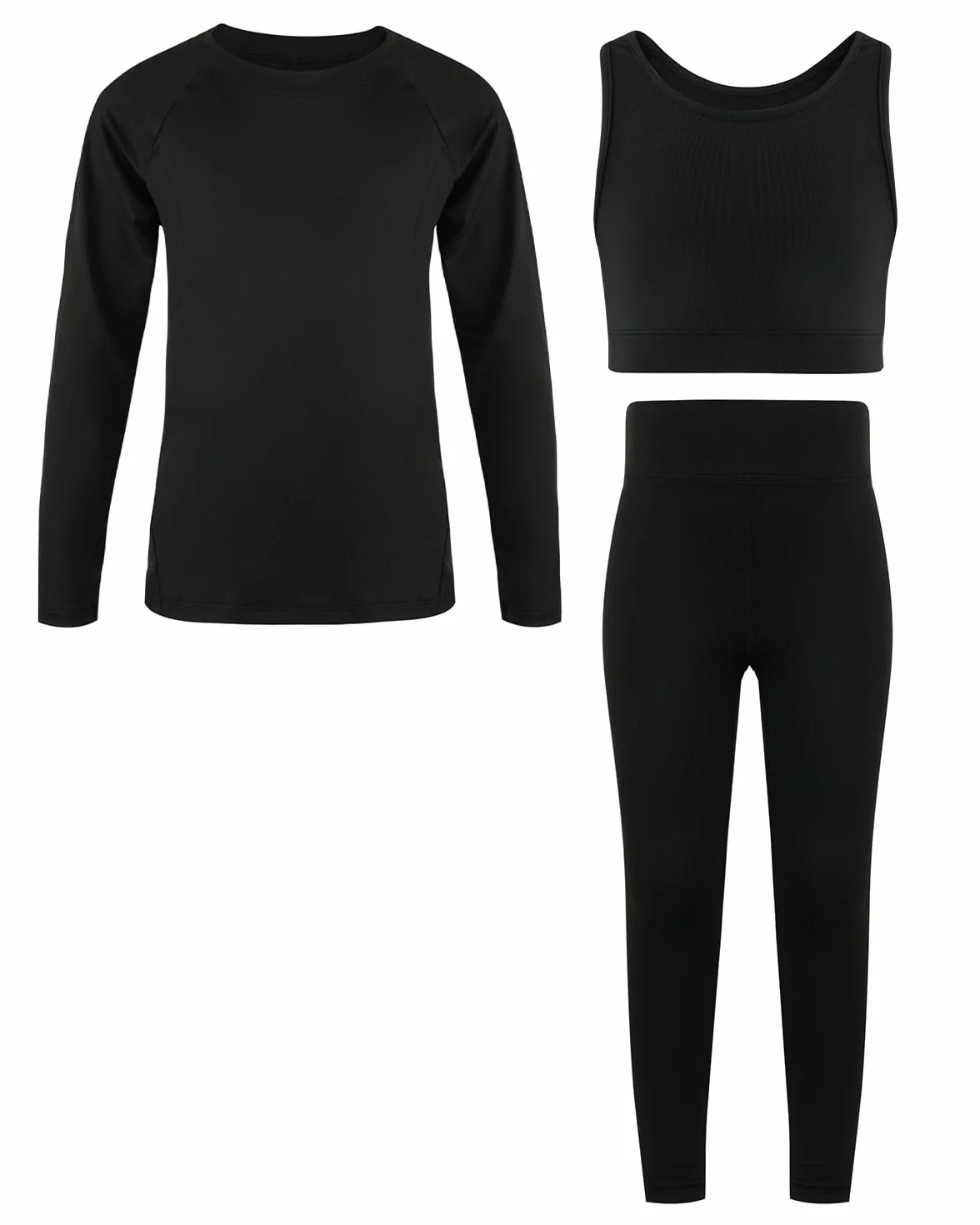 JiAmy Ensemble Filles 3 Pièces Leggings Yoga T-shirt Manches Longues Crop Top Tenue Sport 5-12 Ans