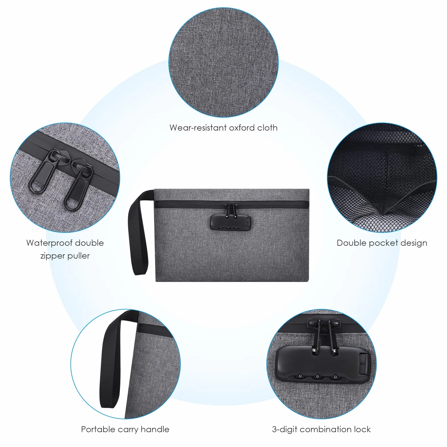 Brifit Sac à Documents avec Serrure à Combinaison 32x20 cm Etanche Sécurité Pochette Voyage Passeport