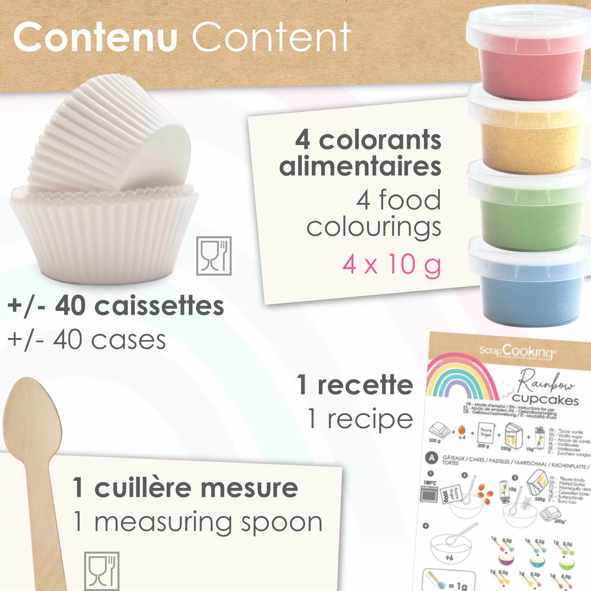 ScrapCooking - Kit Rainbow Cupcakes - Pour Créer des Cupcakes Arc-en-Ciel - Kit Pâtisserie Décoration Gâteau - Avec Colorants Alimentaires, Caissettes & Recette - 3787