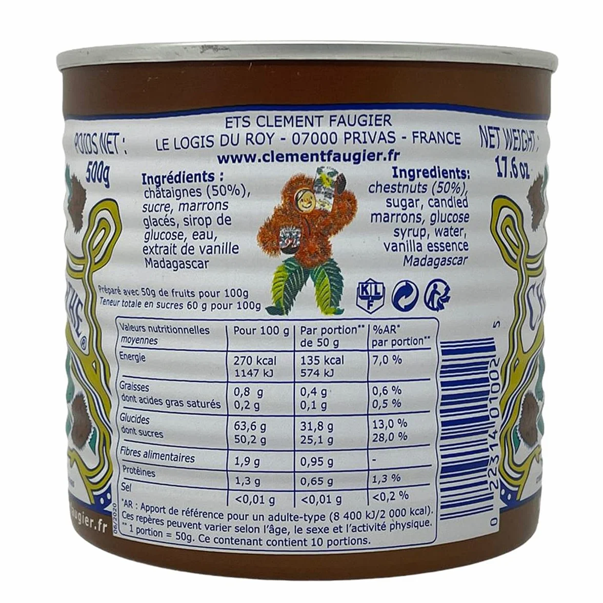Clément Faugier - Crème de Marrons de l'Ardèche - 500g - Lot de 4