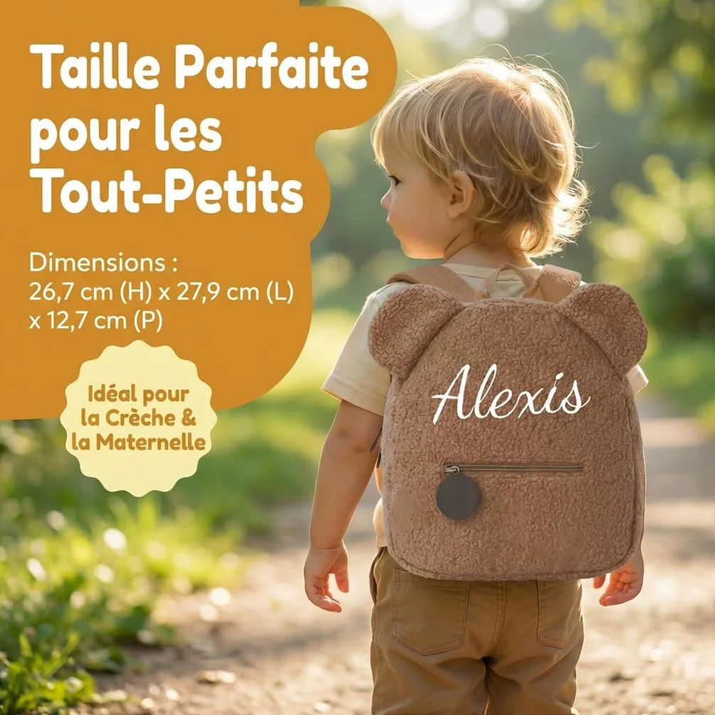 Sac à Dos Enfant Personnalisable Broderie 31cm Kaki Petit Cartable Maternelle Fille Garçon