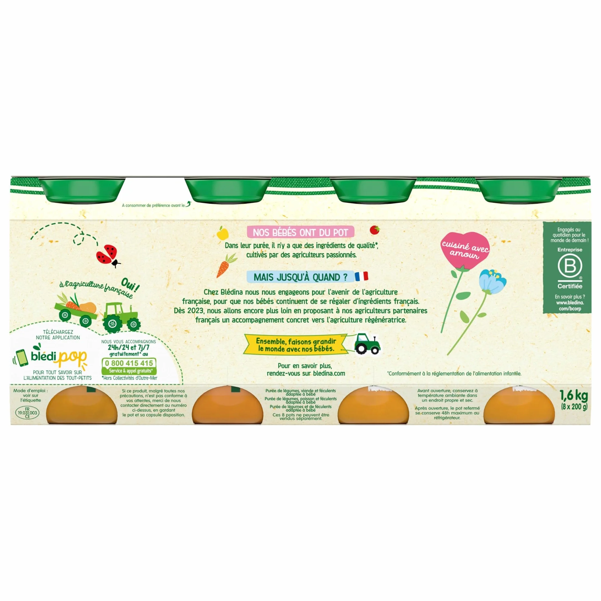 Blédina Petits Pots pour bébé, Dès 8 Mois, Légumes Poulet / Ratatouille Riz Colin / Carotte Patate Douce, 24x200g (3 packs)