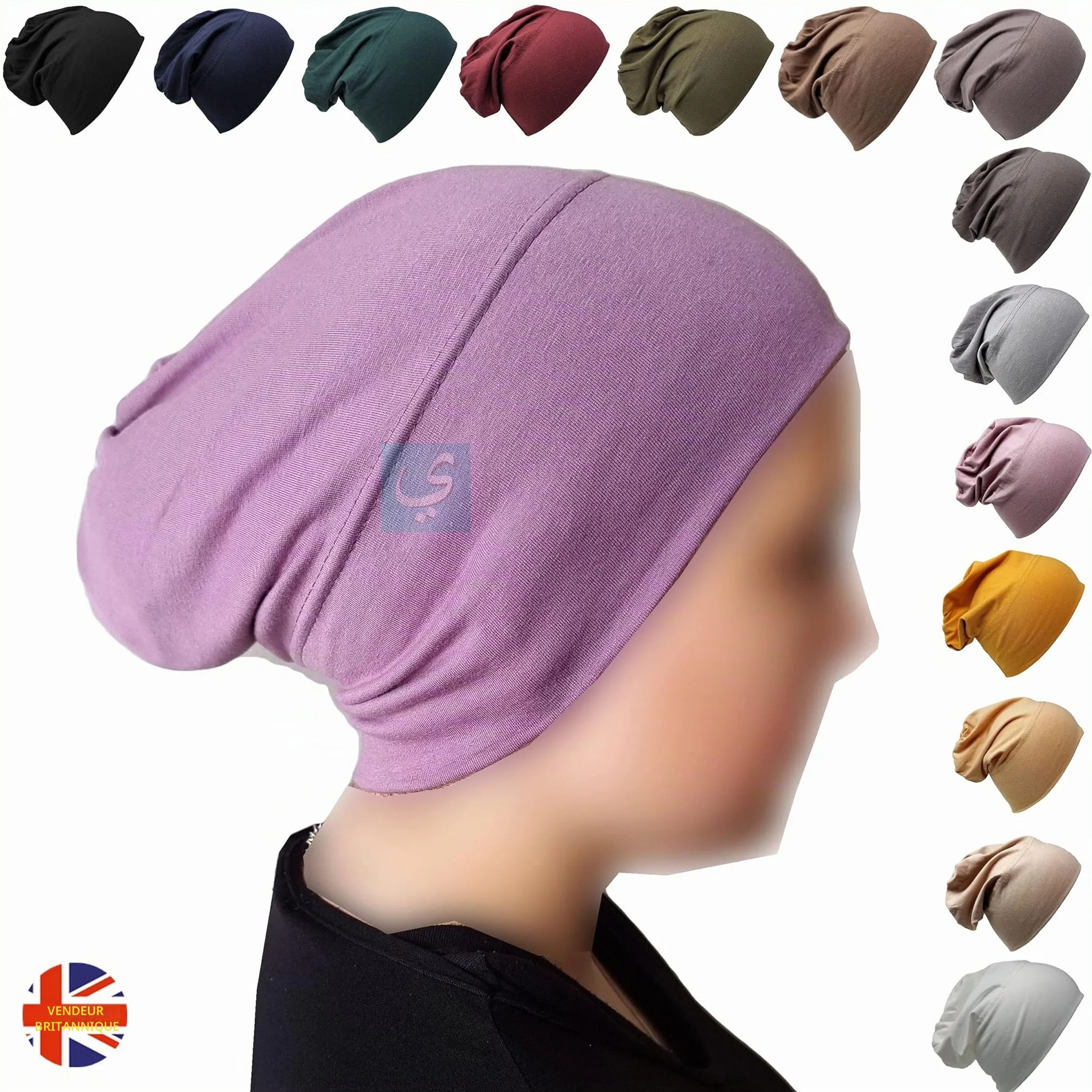 Bonnet bandana en coton pour hijab - Turban extensible couverture cheveux cancer