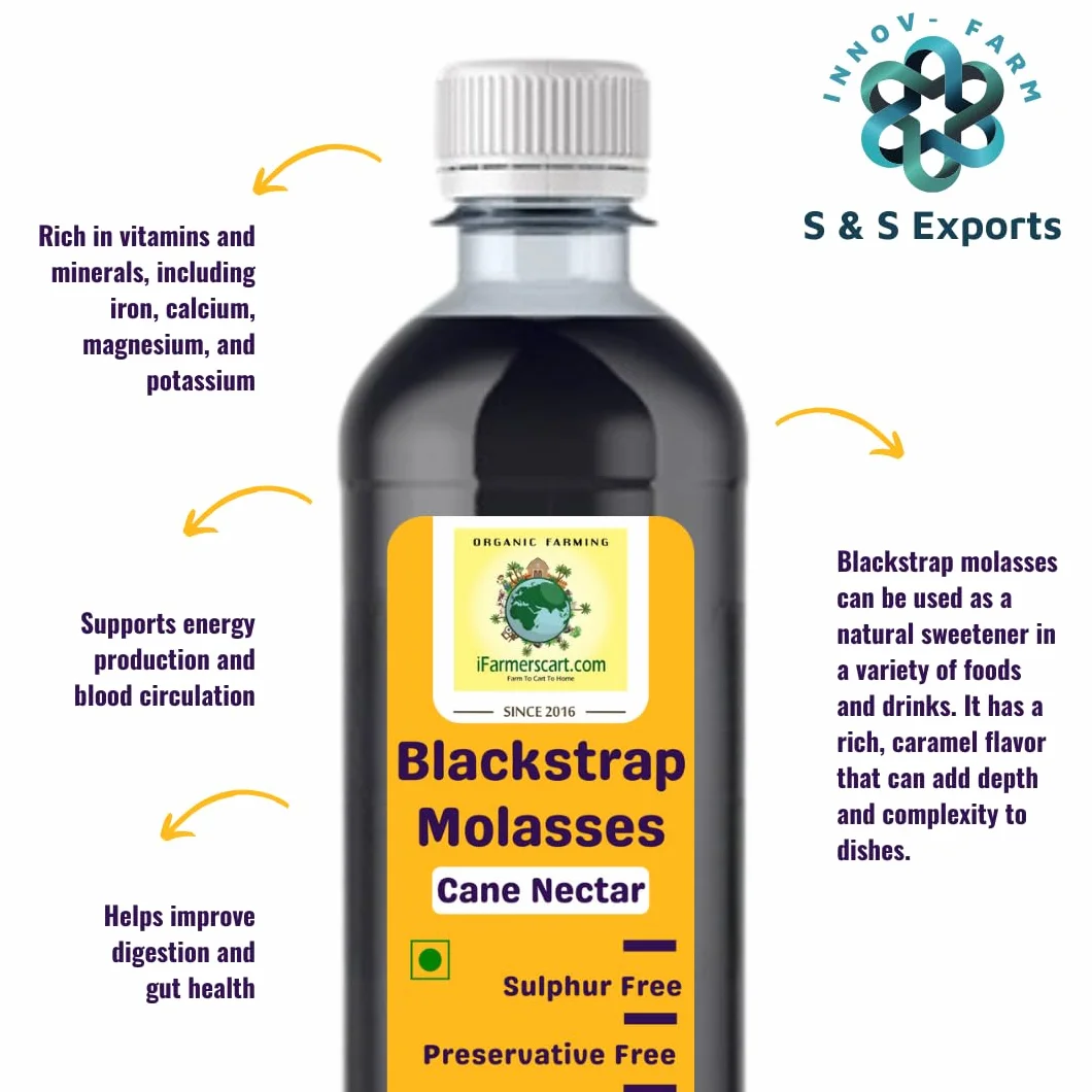 iFarmerscart Mélasse Blackstrap - 700g | Sans Soufre et Sans Conservateurs | Canne à Sucre Indienne Non-OGM | Récoltée à la Main des Rives Riches en Nutriments de la Rivière Kaveri