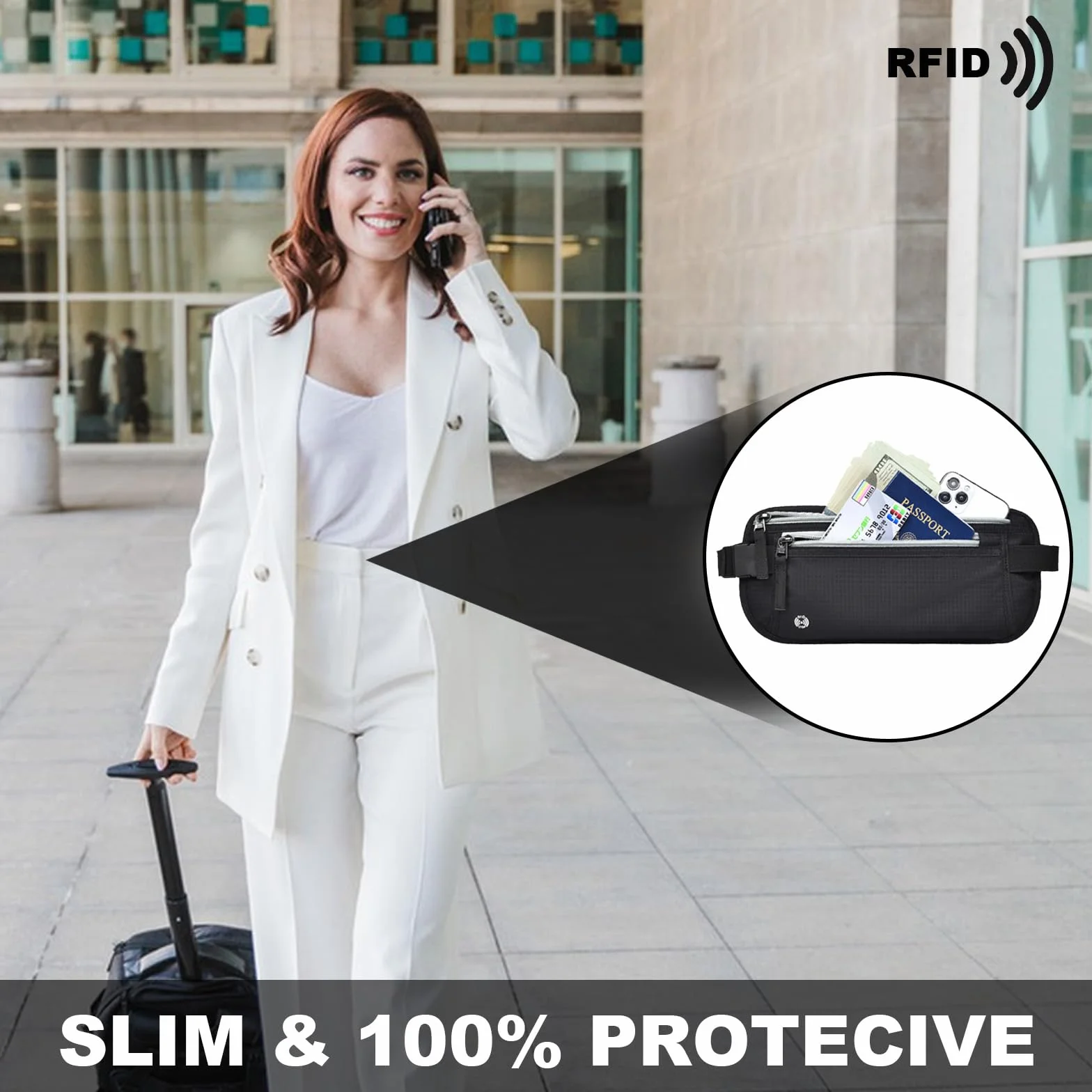 Ceinture de voyage sécurisée RFID étanche antivol pour homme - Sac banane noir taille unique