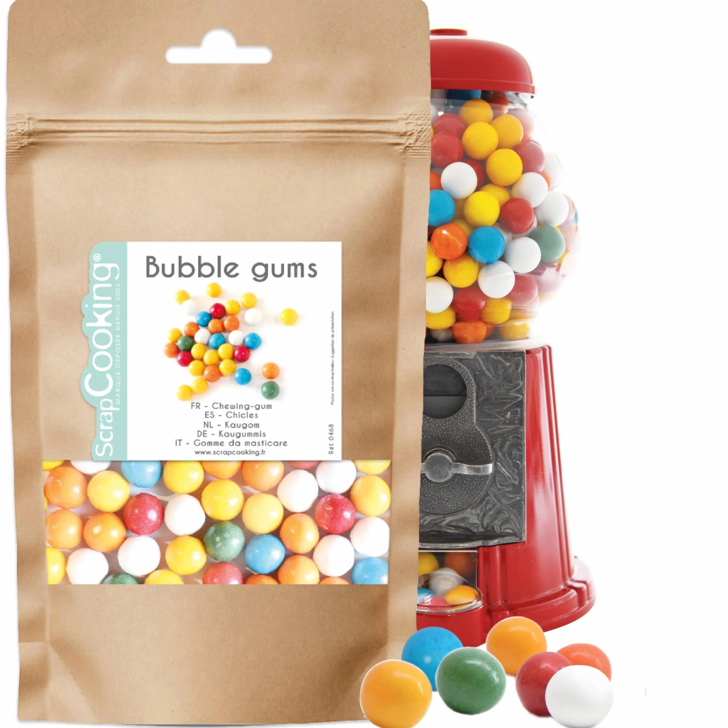 ScrapCooking - Recharge Machine Bubble Gums - Sachet 250 g - Chewing Gums Ronds Multicolores pour Appareil Chewing Gum Vintage - Bonbon Boule - 0468