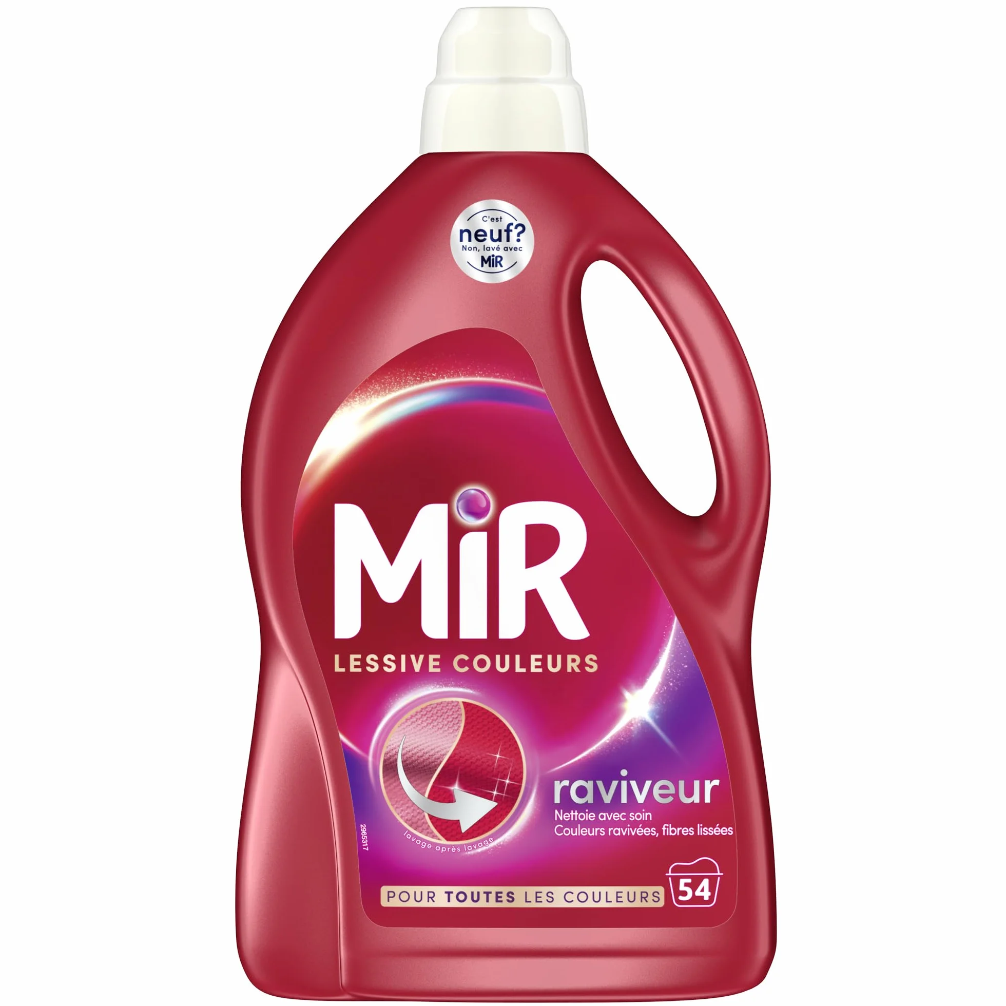 MIR, Lessive Liquide Couleurs, Main & Machine, Raviveur, Formule Unique 3en1, Fraicheur, Fibres, Anti Bouloche, Nettoie avec Soin, 54 Lavages