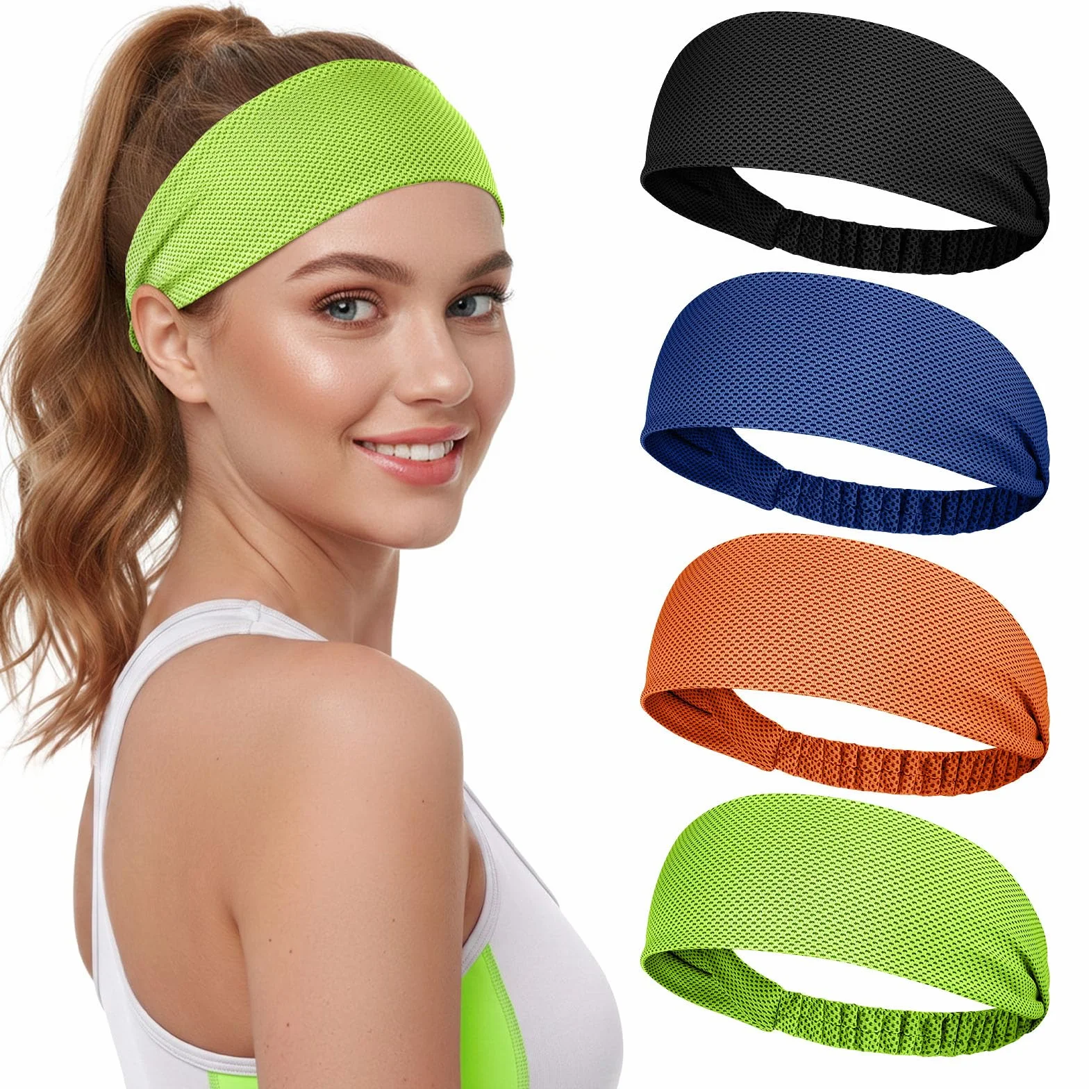 Bandeau Cheveux Femme Refroidissement Sport 4 Pièces Bandeaux Élastiques Antidérapant Absorbant Transpiration Respirant Yoga Running Fitness Cyclisme