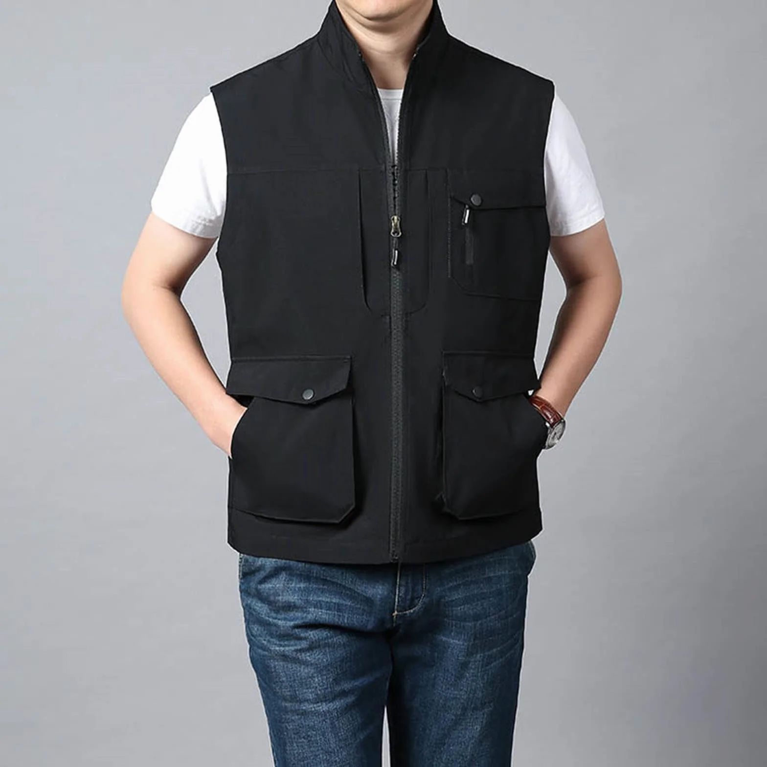 Veste de survêtement homme gilet camping sans manches poches pratiques extérieur coton chasse randonnée pêcheur