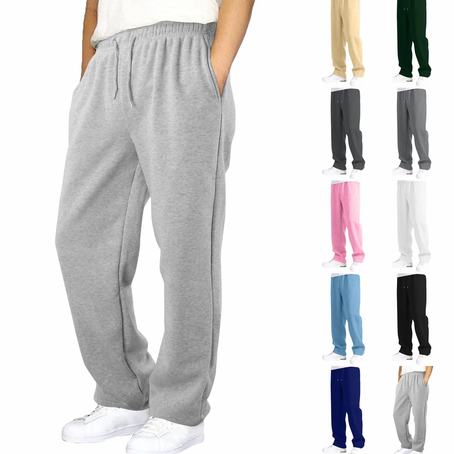 Jogging Homme Pantalon Baggy Large Cargo Ample Taille Élastique Coupe Droite Sport Gris