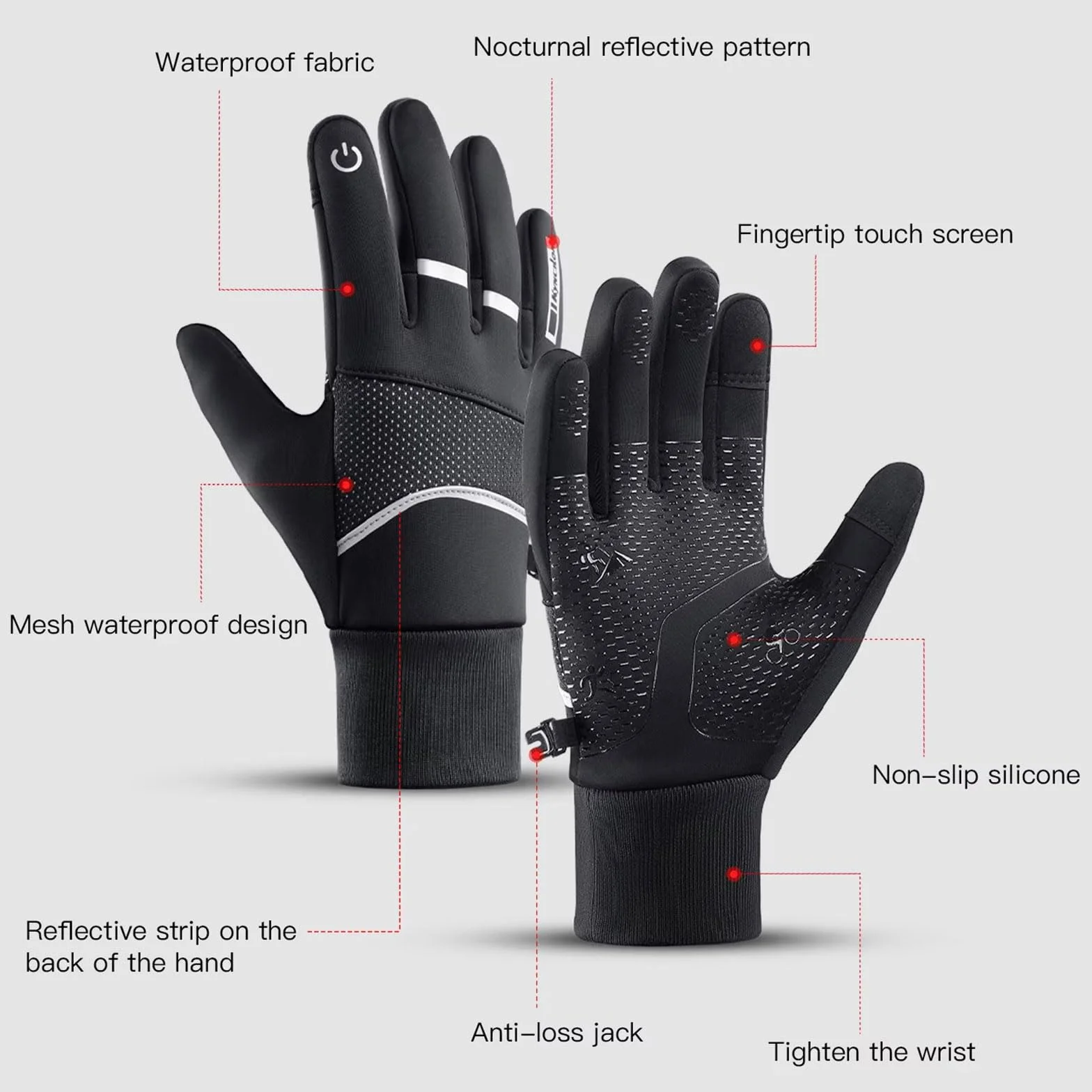 Gants d'hiver antidérapants pour ski, course à pied, cyclisme