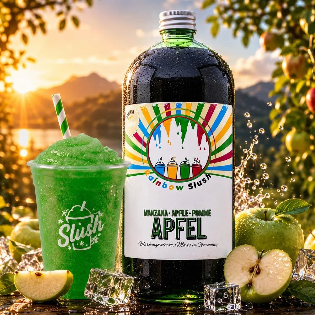 Sirop pour Slushy Arc-en-ciel Sans AZO | 1 litre de bouteille | Concentré pour Slushy Maker, machines à Slushy, machines à glace, boissons 1:5 à 1:20 (Pomme)