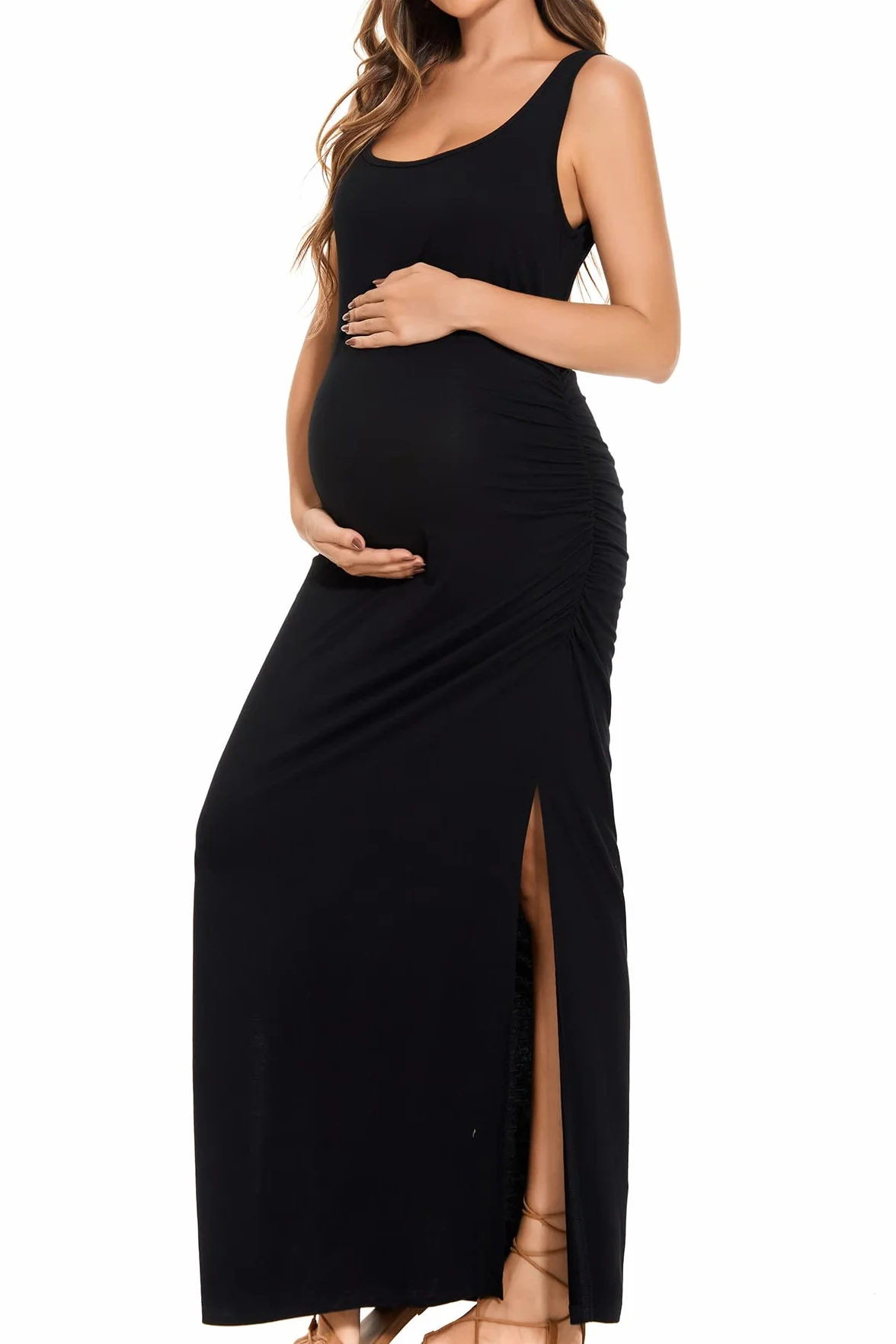 Robe de maternité Longue Fendue sans Manches pour Femme