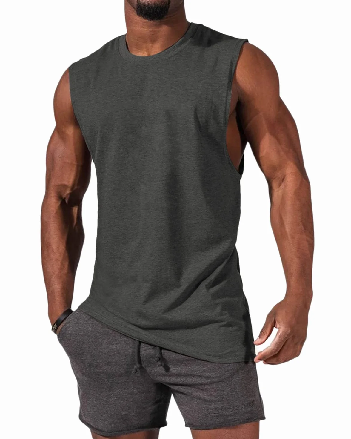 Débardeur sans manches homme T-shirt sport col rond fitness bretelles