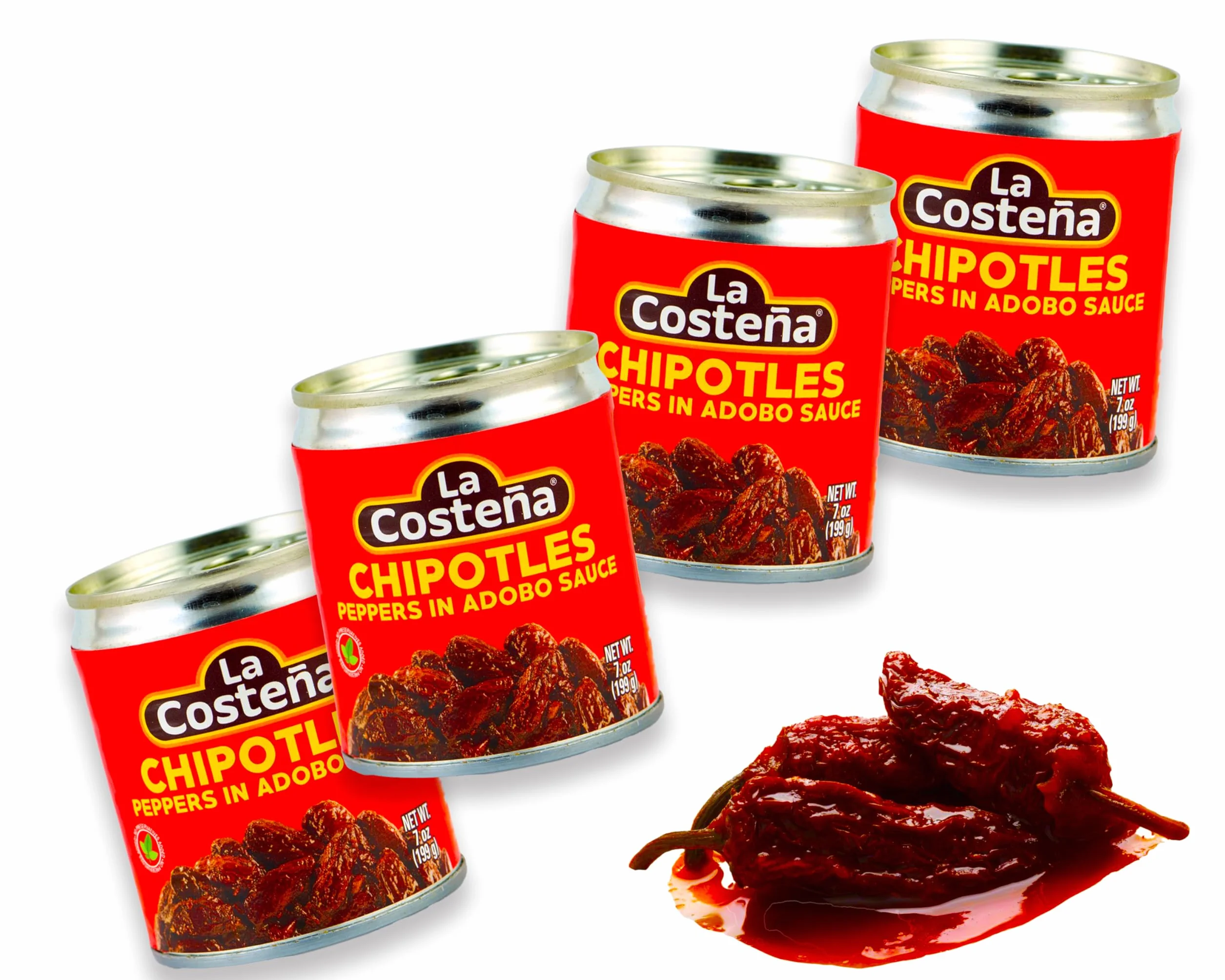 Piments chipotle en sauce adobo de La Costeña Lot de 4 (199 g chacun) Piments fumés et piquants dans une sauce tomate épicée Idéal pour les plats mexicains