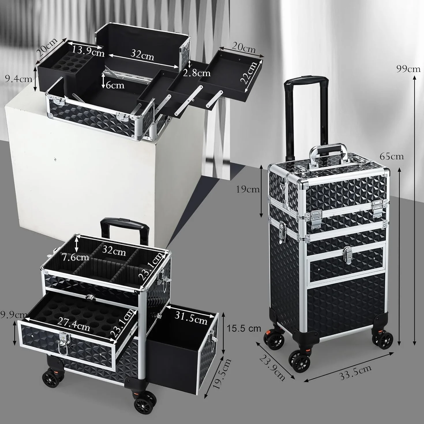 Valise Maquillage Professionnelle Trolley Beauty Case Noir foncé