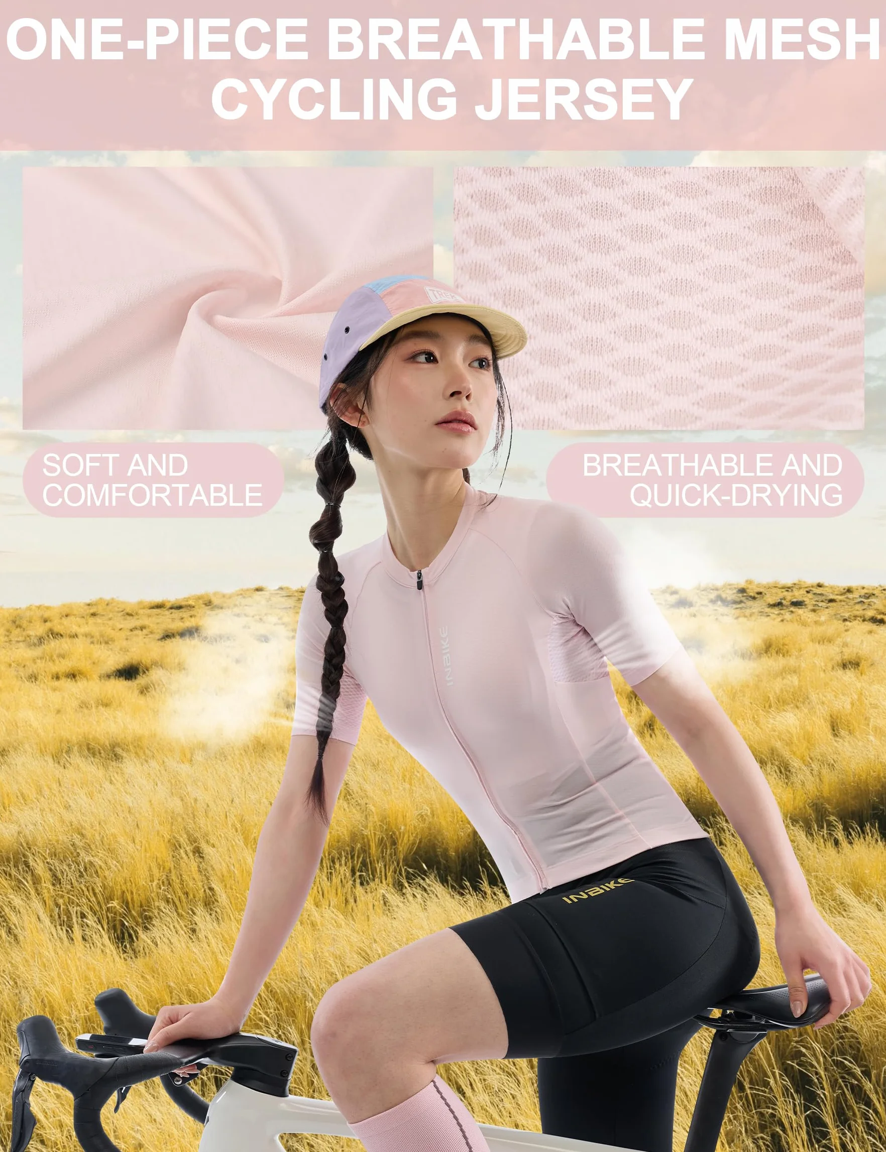 INBIKE Maillot Cyclisme Femme Haut Vélo Respirant 3 Poches Arrière Séchage Rapide