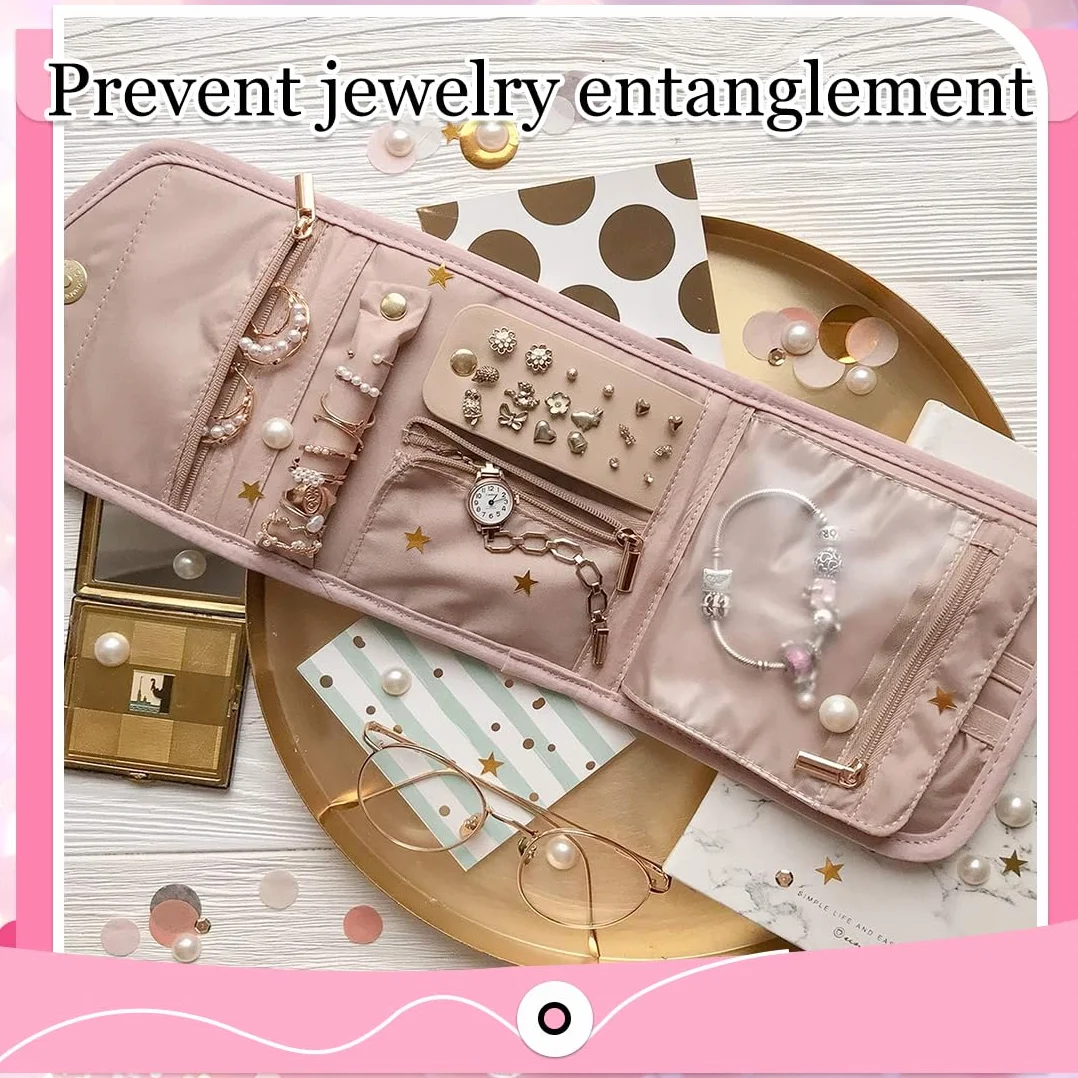 Organisateur de Bijoux Pliable Pochette Voyage pour Bracelets Bagues Colliers Boucles d'Oreilles