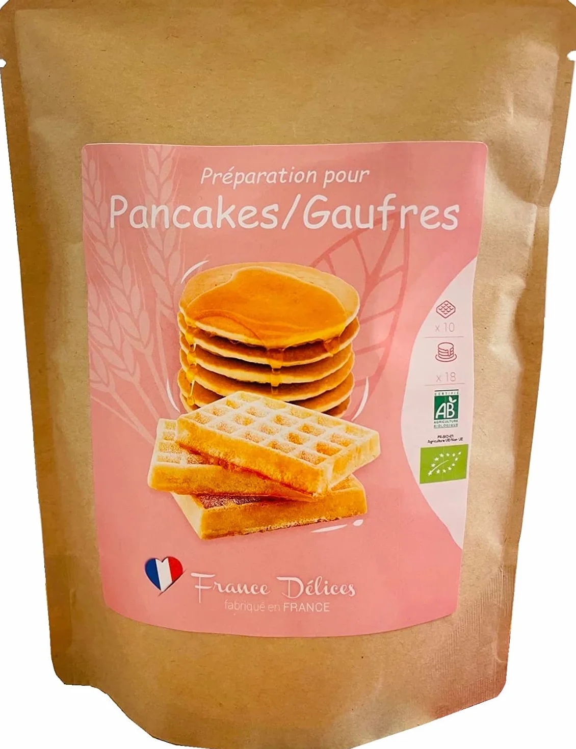 FRANCE DÉLICES - Préparation Pâtisserie 2-En-1 Pour Pancakes Et Gaufres Bio - Petit Déjeuner Ou Goûter Gourmand Et Naturel - Prêt En 5min - Fabrication Artisanale En France - 4/6 Pers. - 300g