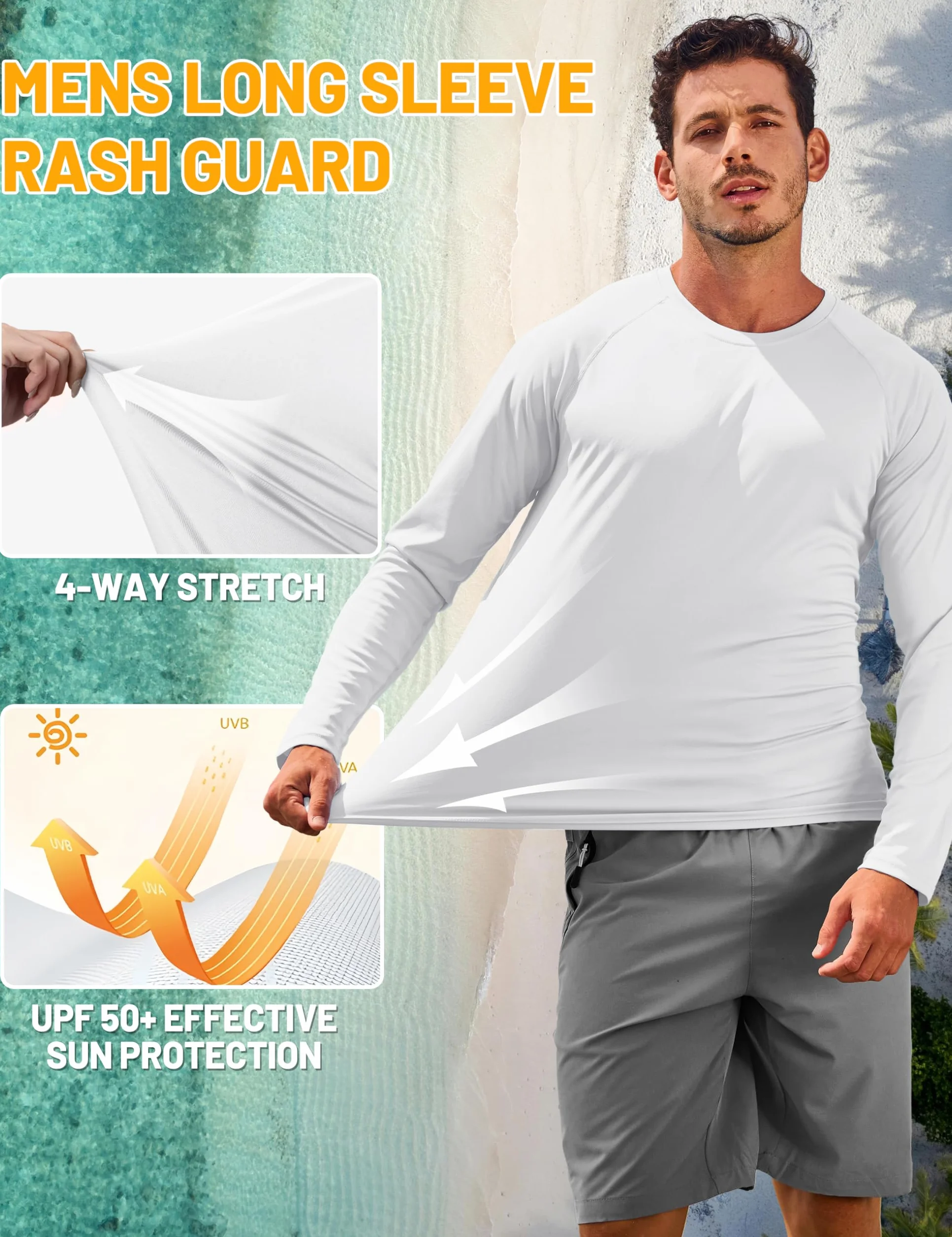 TACVASEN T Shirt Anti UV Homme Manche Longue Haut de Sport Séchage Rapide Col Rond