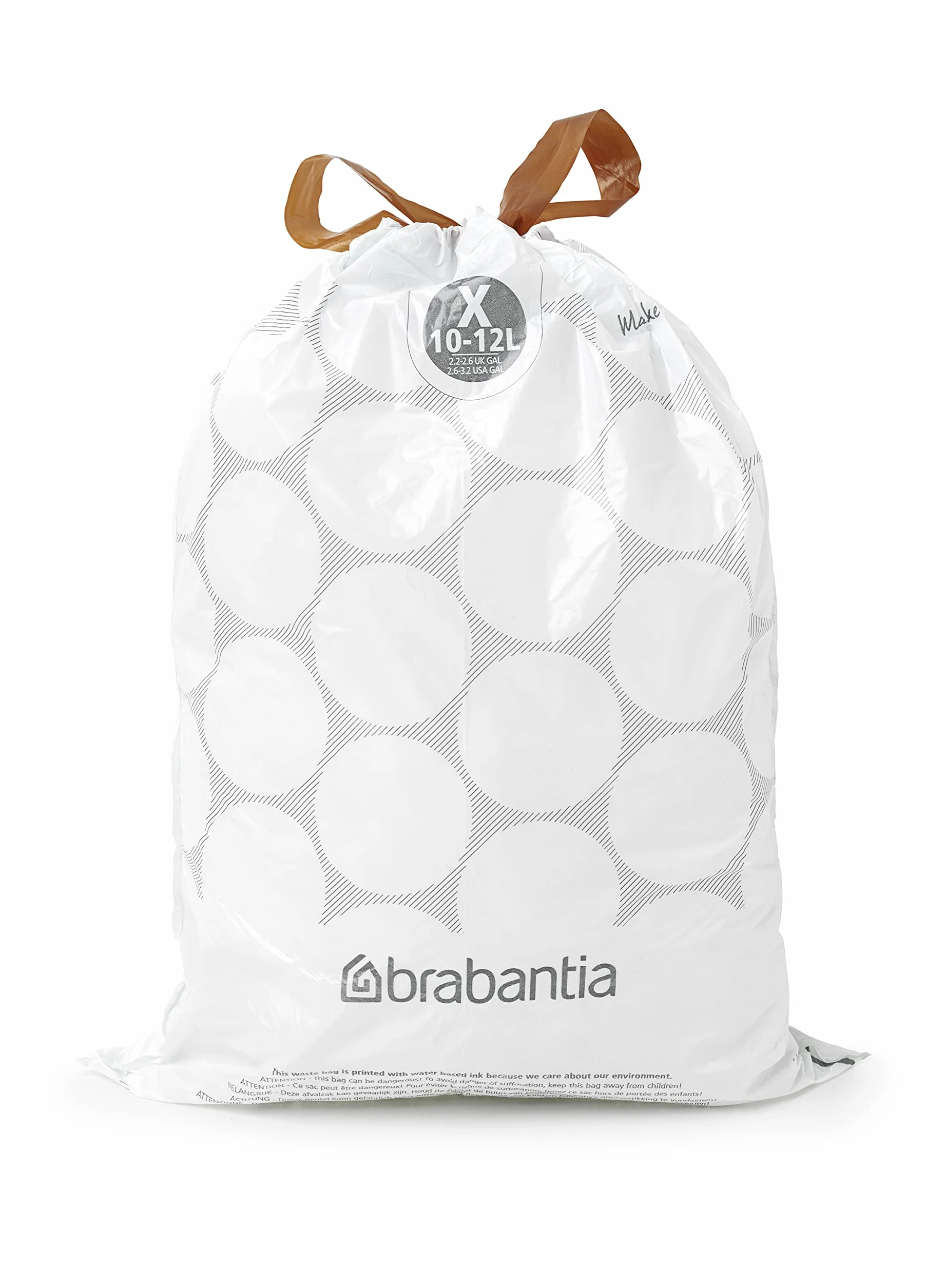 Brabantia Sacs Poubelle PerfectFit Multipack (Code X - 10L / 12L), Ultra Résistant, Poignées Coulissantes, 10 rouleaux (200 Sacs)