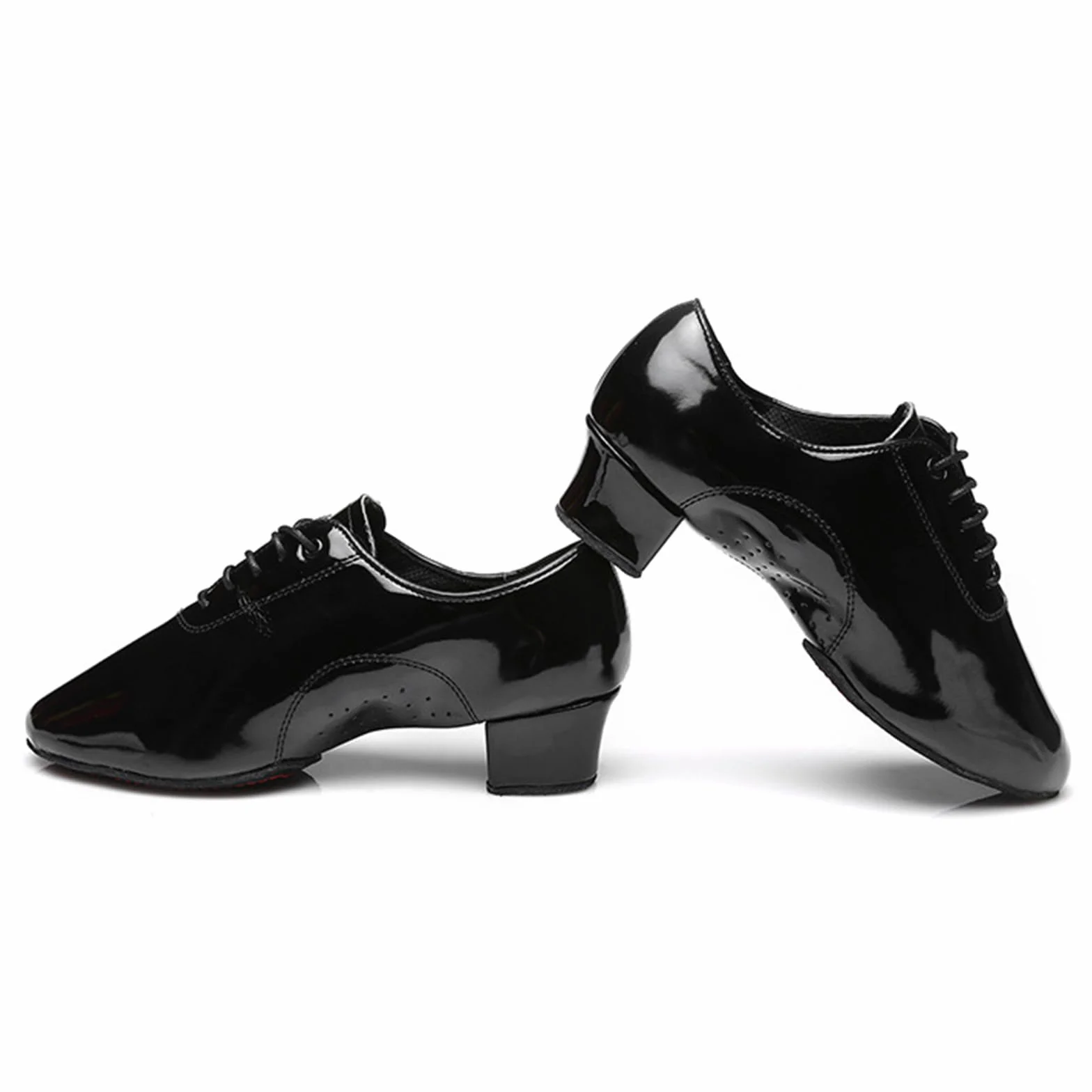 Chaussures De Danse Latine Hommes Semelle Fendue Cuir Verni Talon Bas Respirant