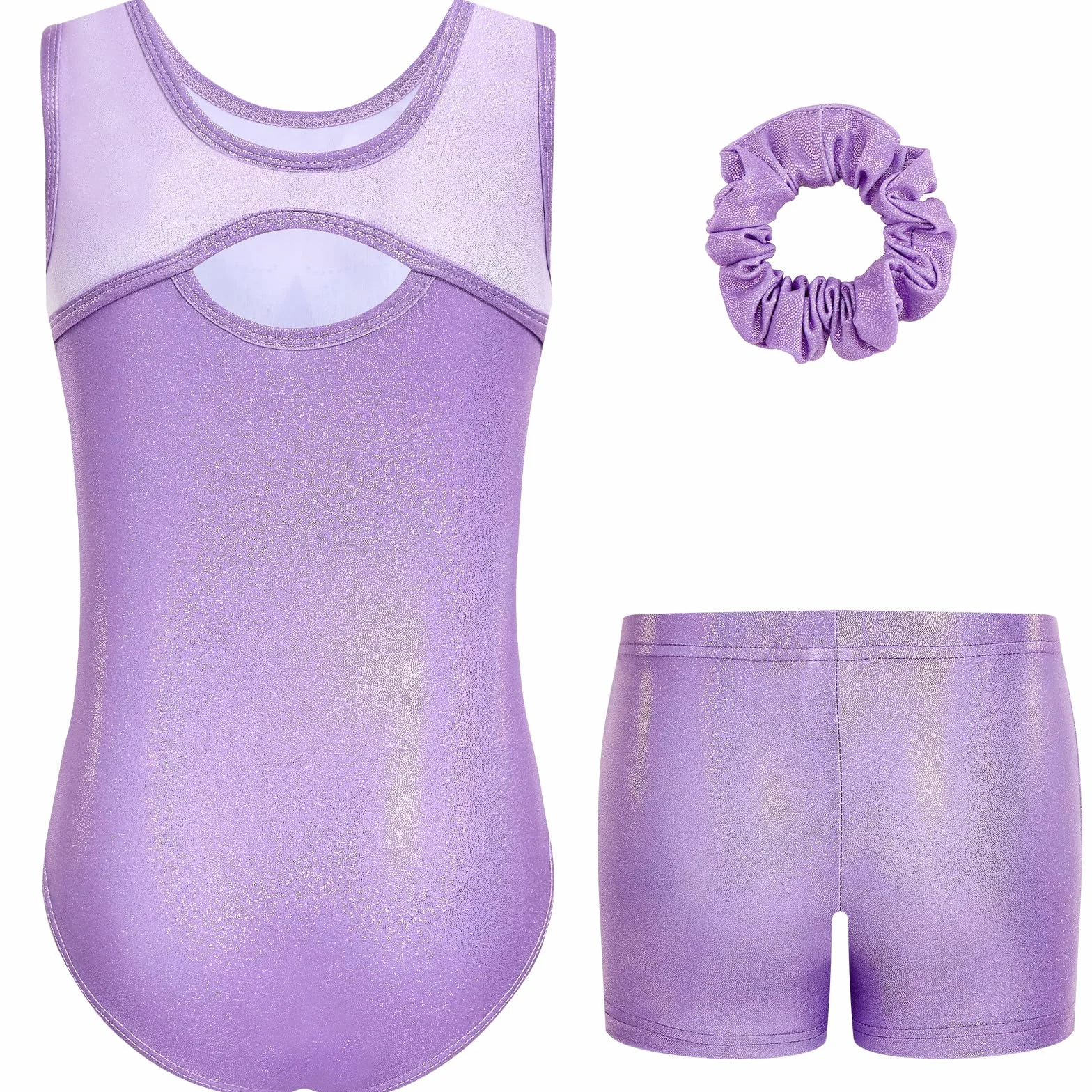 Gogokids Ensemble de Gymnastique Sans Manches 3 Pièces pour Filles avec Short Strass Design Croisé, Tenues Scintillantes Ballet 3-12 Ans