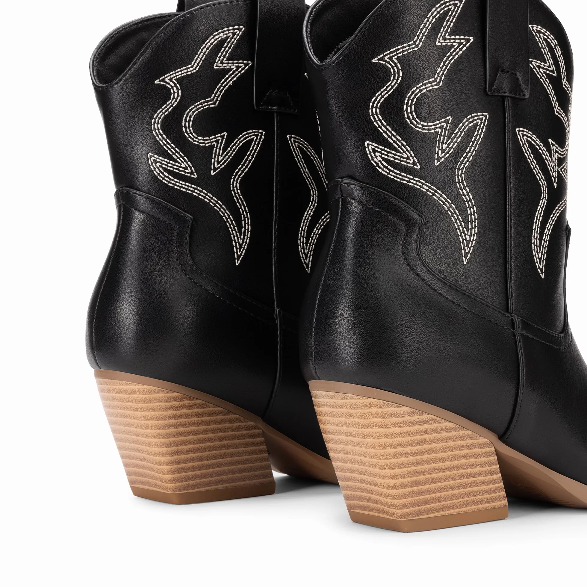 DREAM PAIRS Bottes Femme Western Courtes Talon Bloc Bas Bout Pointu Bottines Cowboy Cowgirl Brodées Automne Hiver