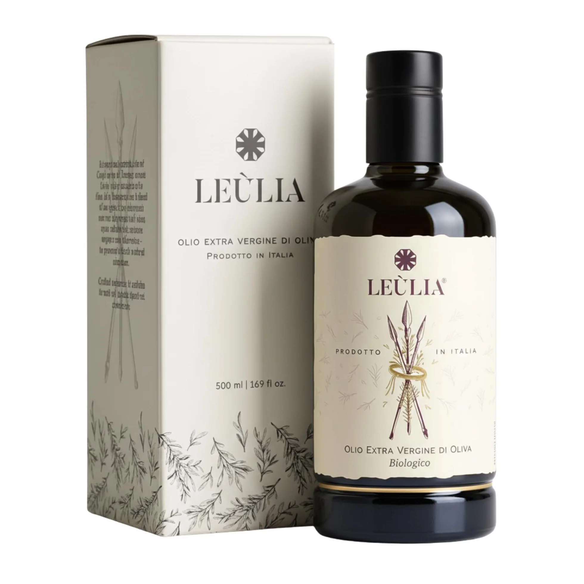 Huile d'Olive Extra Vierge Italienne Bio Premium Leùlia, Récolte 2025/2026, 100% Biologique, Extraction à Froid, Naturellement riche en polyphénols (500 ml)